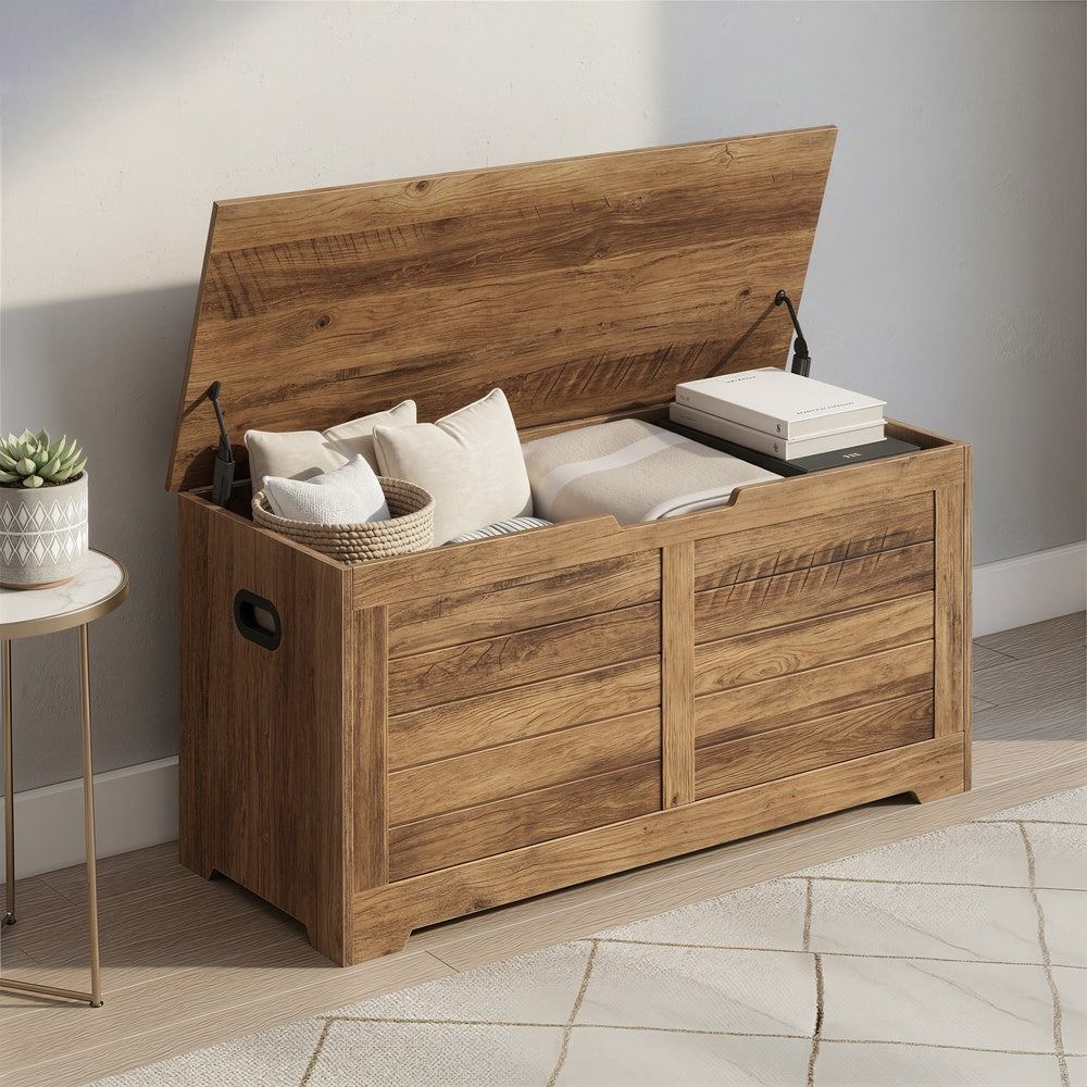 Shoe Storage Bench - Wood - Honey Brown - with 2 Safety Hinges
