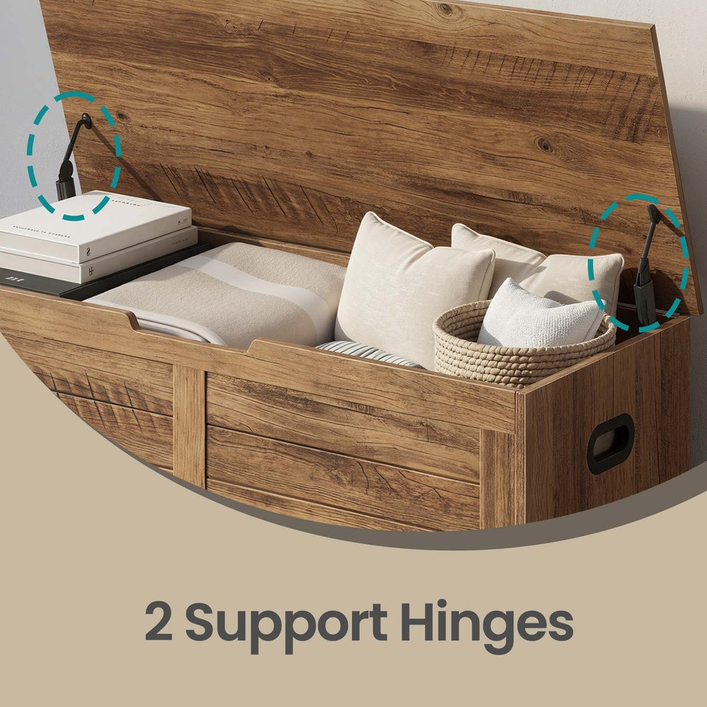 Shoe Storage Bench - Wood - Honey Brown - with 2 Safety Hinges