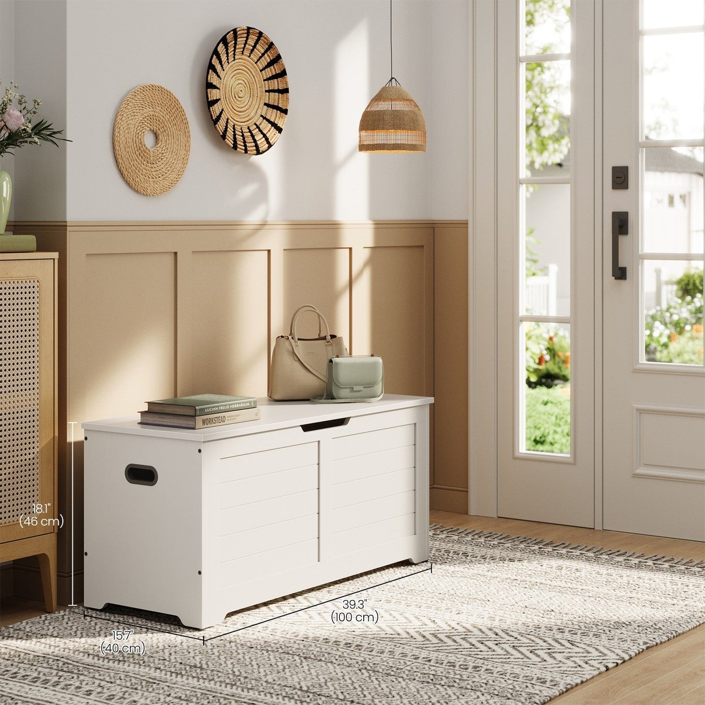 Storage Bench - Wood - Cloud White - With Safety Hinges and Multi-Functional Use