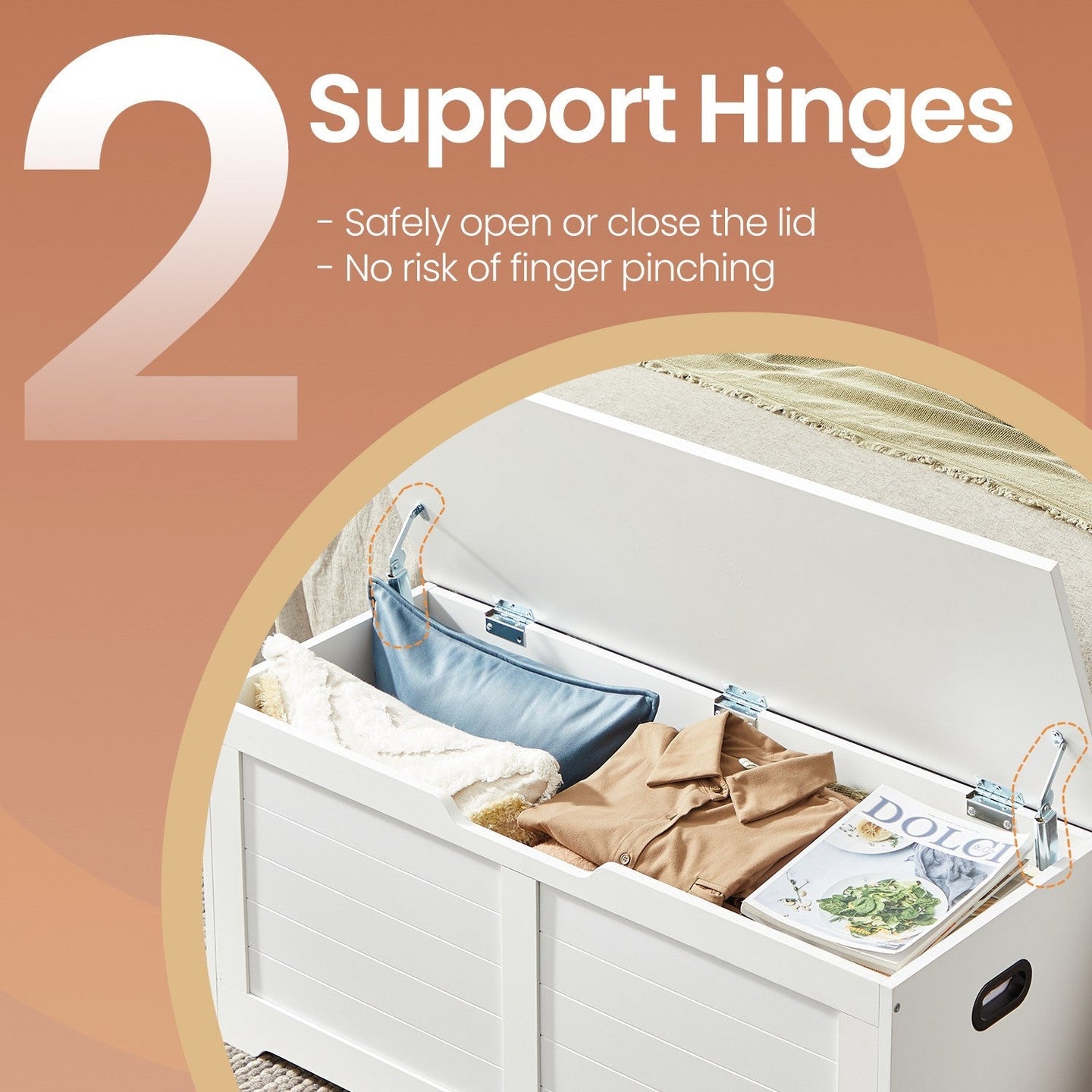 Storage Bench - Wood - Cloud White - With Safety Hinges and Multi-Functional Use