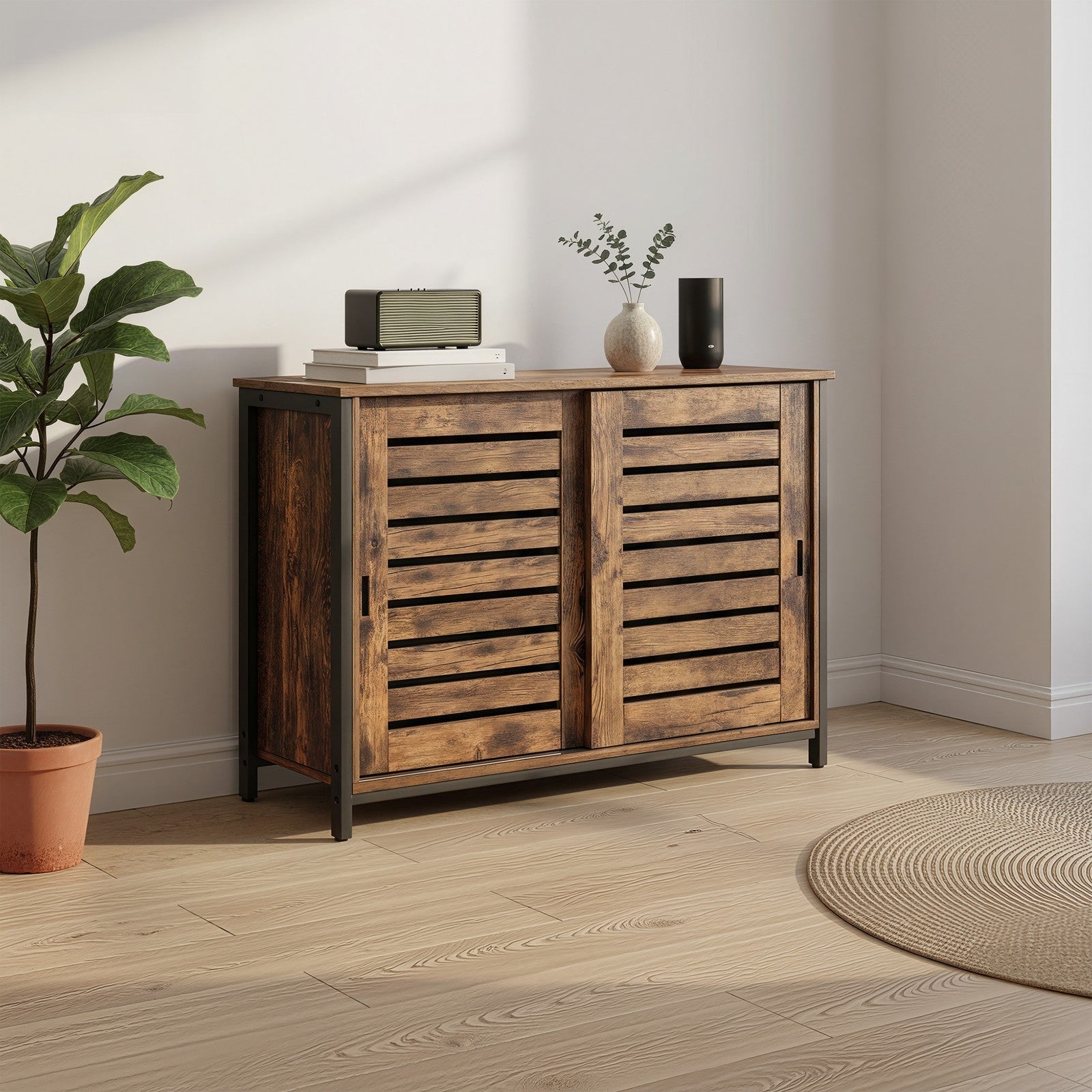 Sideboard - Steel - Rustic Brown and Black