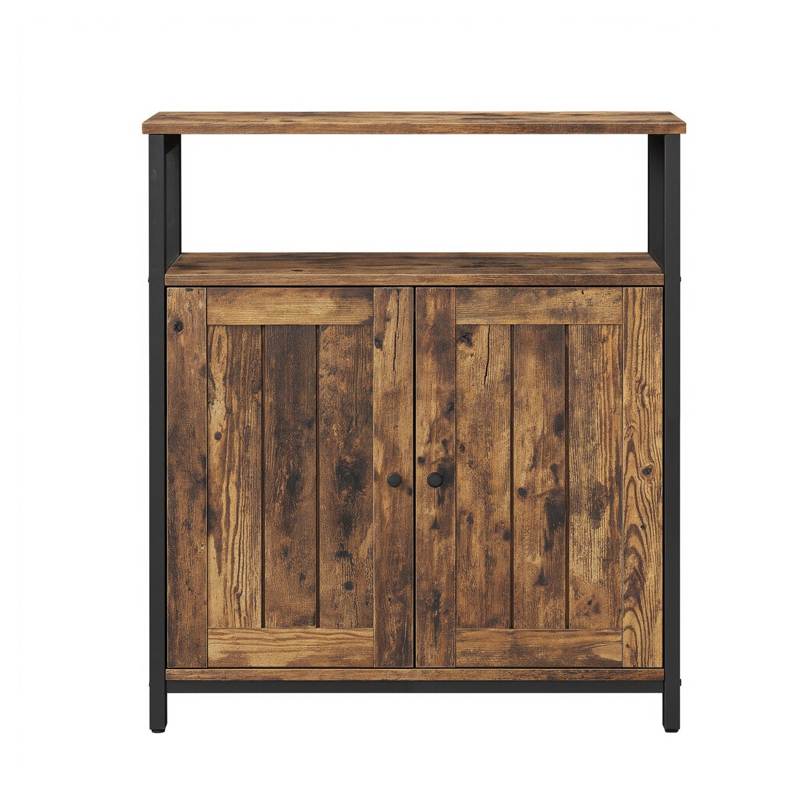 Multipurpose Storage Cabinet - Steel - Rustic Brown and Black - Adjustable Shelves with Slat Door