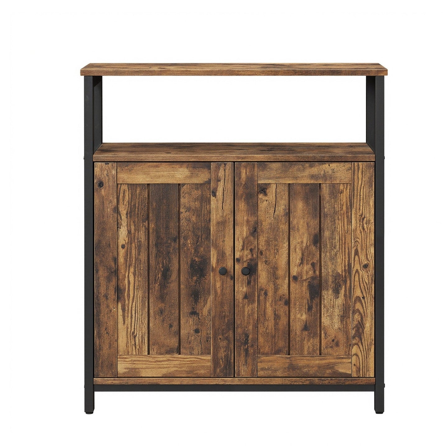Multipurpose Storage Cabinet - Steel - Rustic Brown and Black - Adjustable Shelves with Slat Door