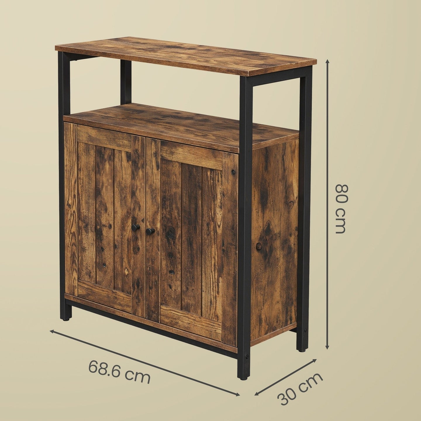 Multipurpose Storage Cabinet - Steel - Rustic Brown and Black - Adjustable Shelves with Slat Door