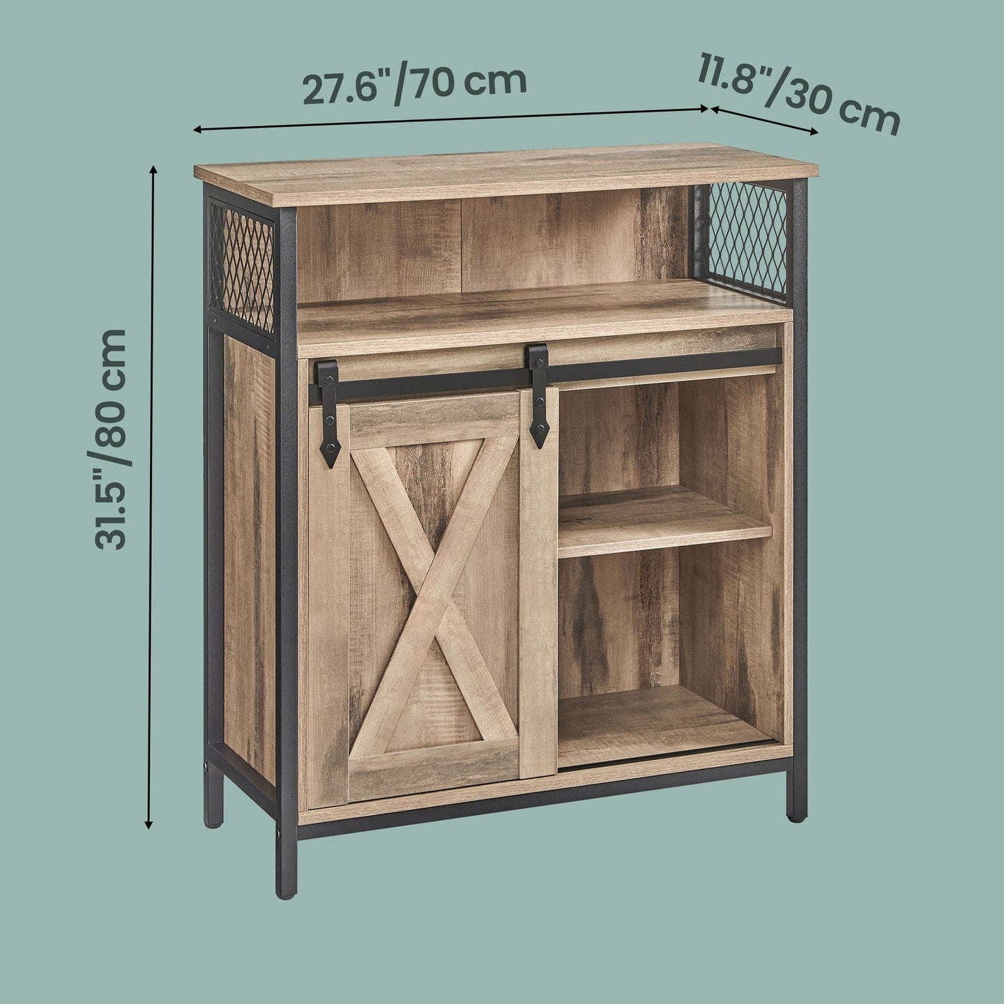 Buffet Cabinet - Wood - Rustic Brown and Black - Adjustable Shelf with Sliding Barn Door and Open Compartment