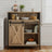 Buffet Cabinet - Wood - Rustic Brown and Black - Adjustable Shelf with Sliding Barn Door and Open Compartment