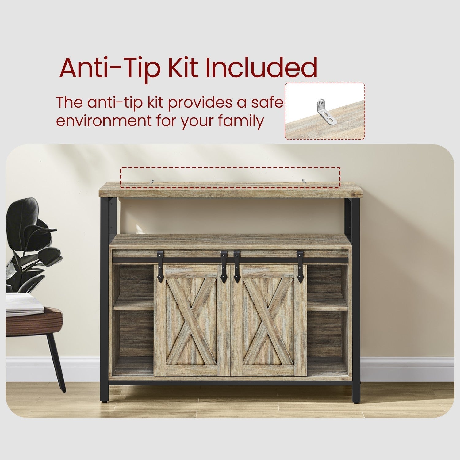 Buffet Cabinet - Wood - Turquoise Brown - 2 Sliding Barn Doors