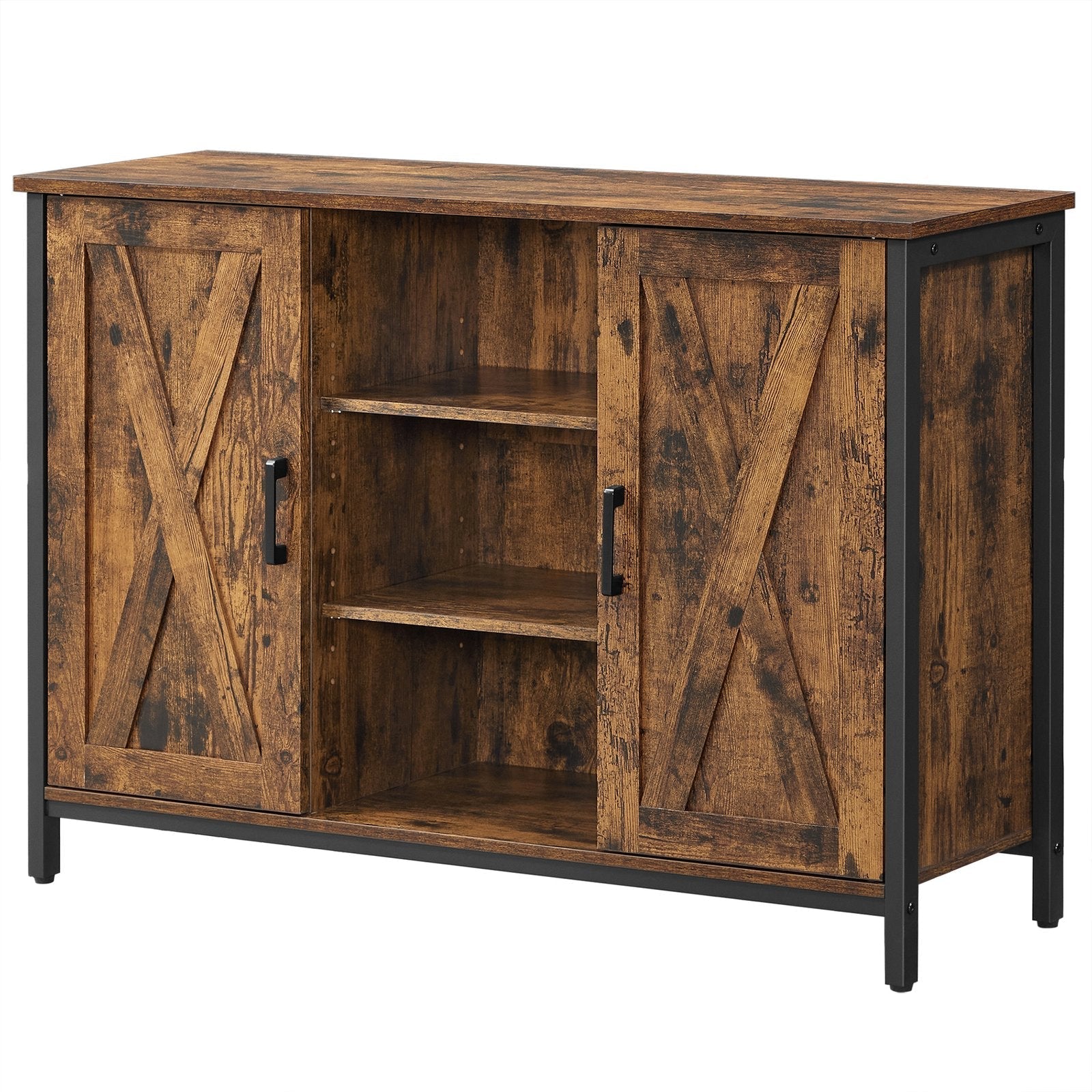 Sideboard - Wood - Rustic Brown and Black - Barn Doors