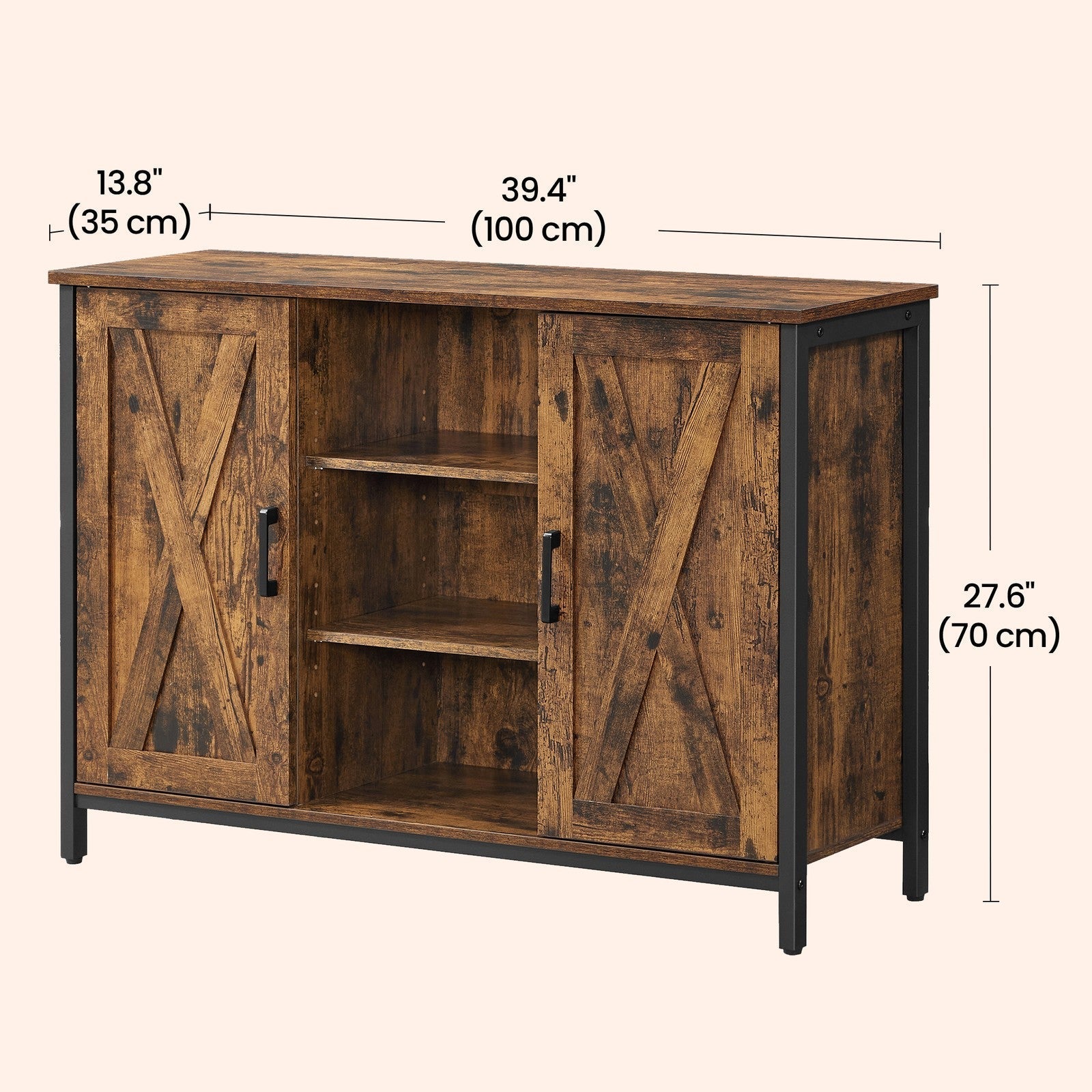 Sideboard - Wood - Rustic Brown and Black - Barn Doors