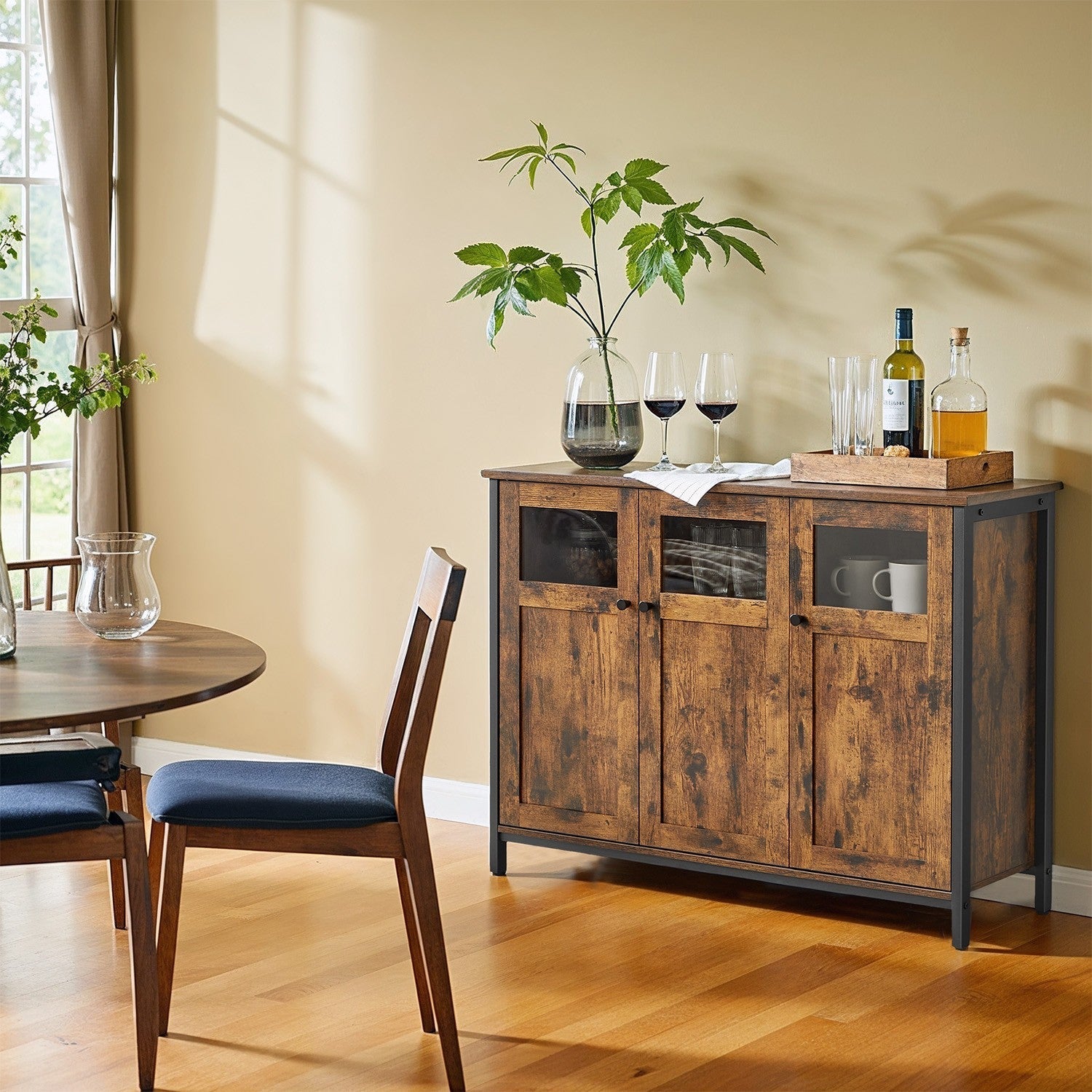Sideboard - Steel - Rustic Brown and Black