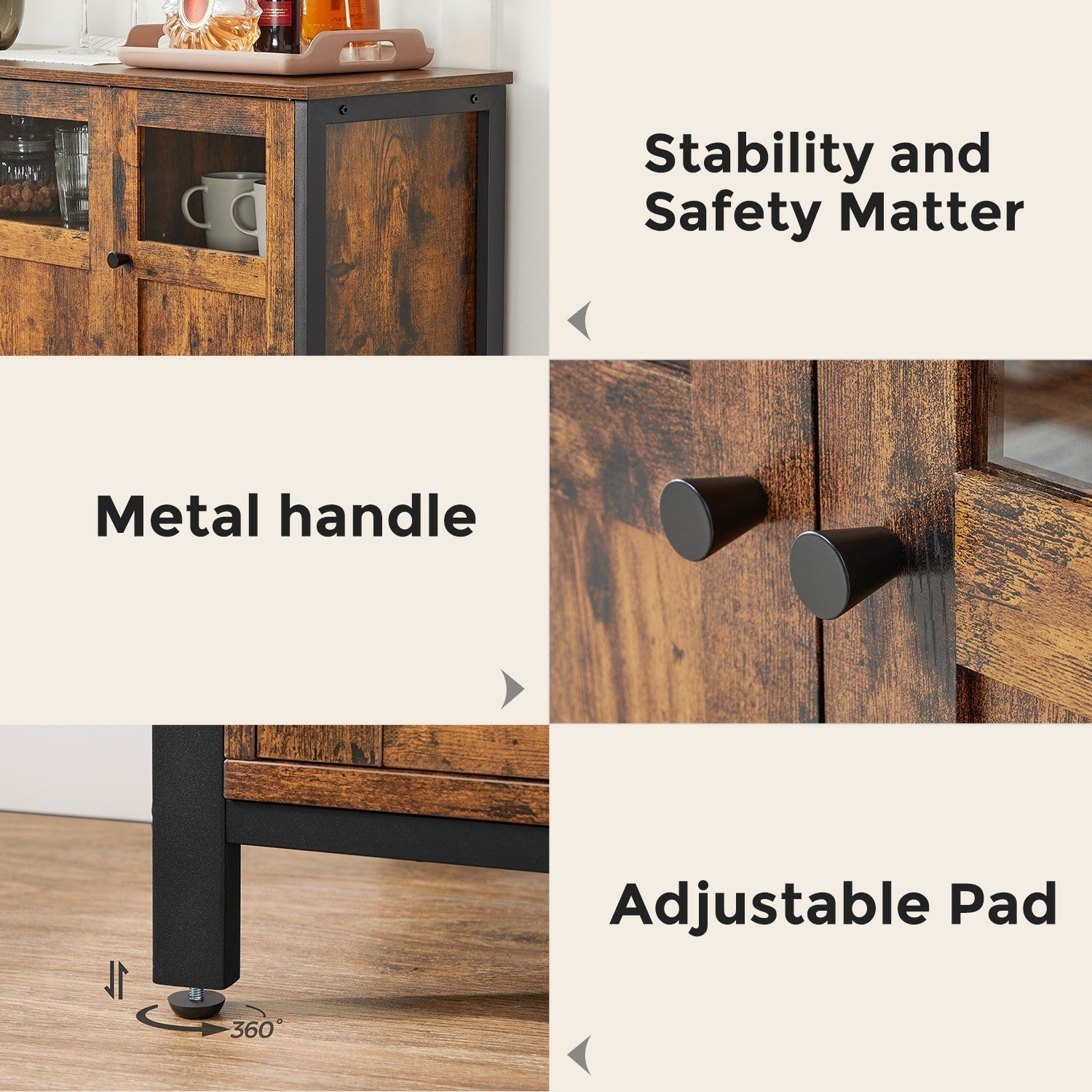 Sideboard - Steel - Rustic Brown and Black