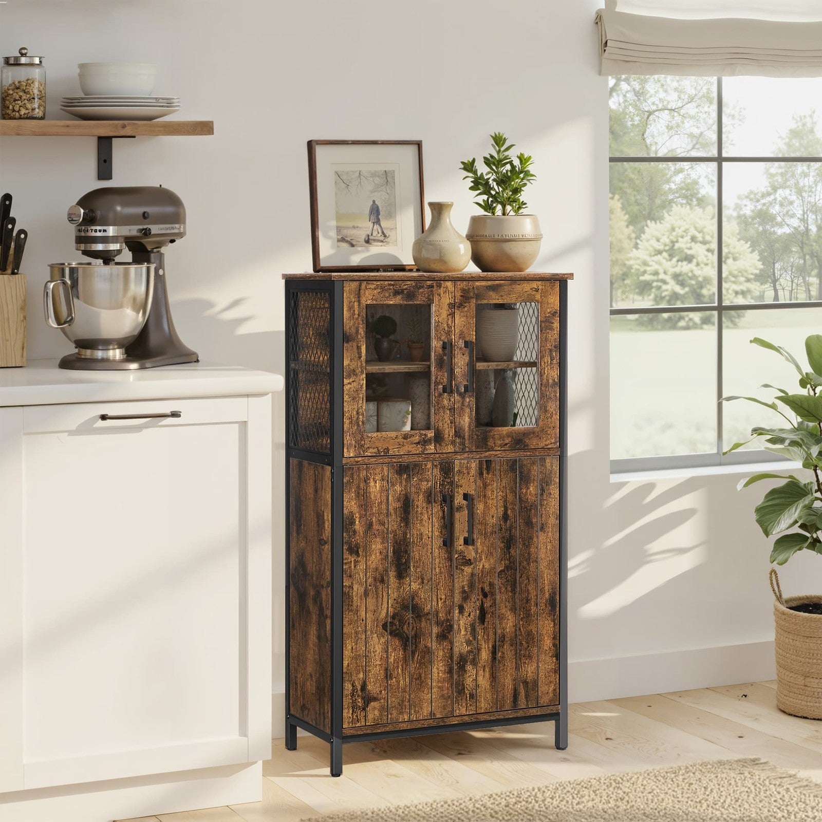 Sideboard, Storage Cabinet - Particleboard and Steel - Rustic Brown