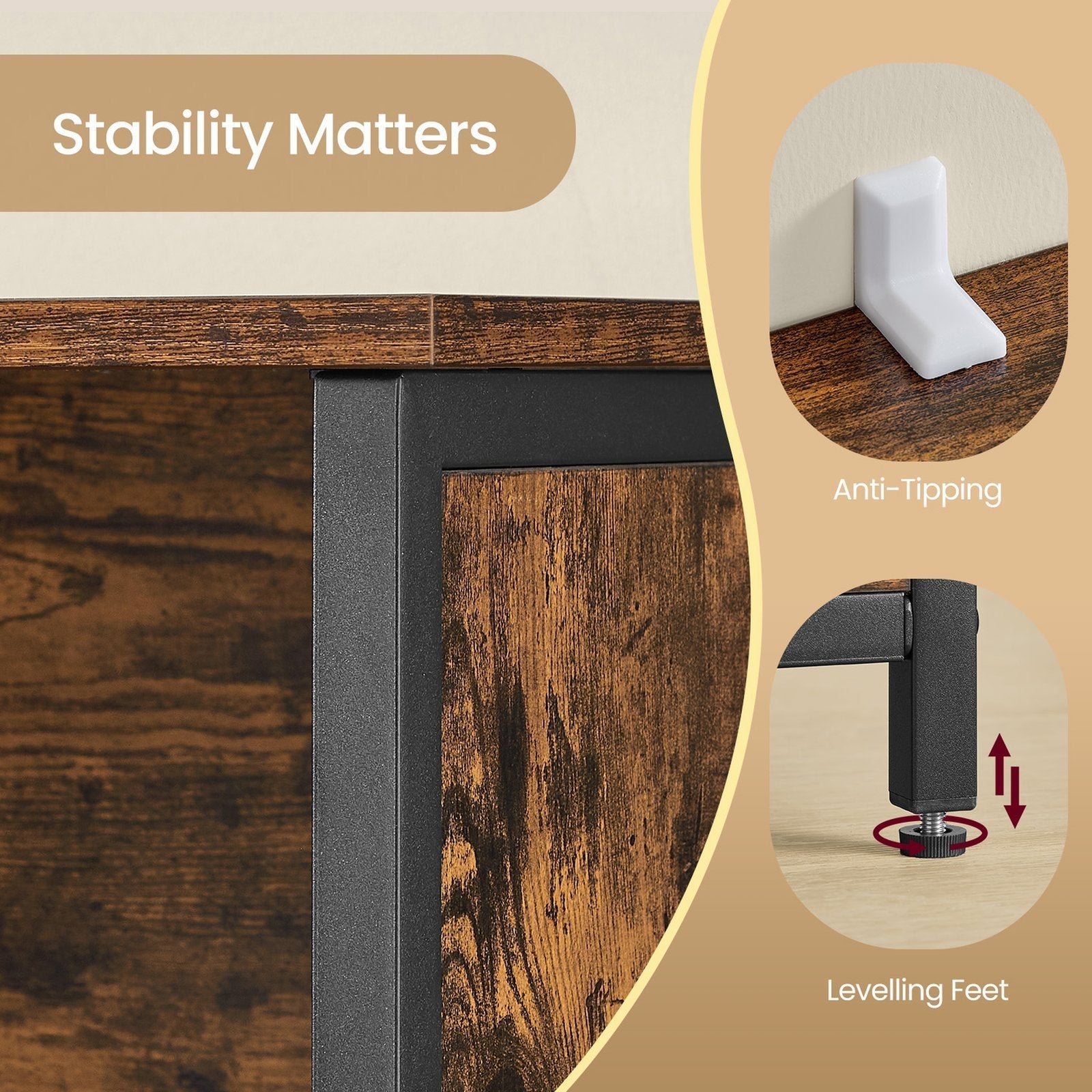 Freestanding Storage Cabinet - Wood - Rustic Brown and Black - Multifunctional with Adjustable Shelf