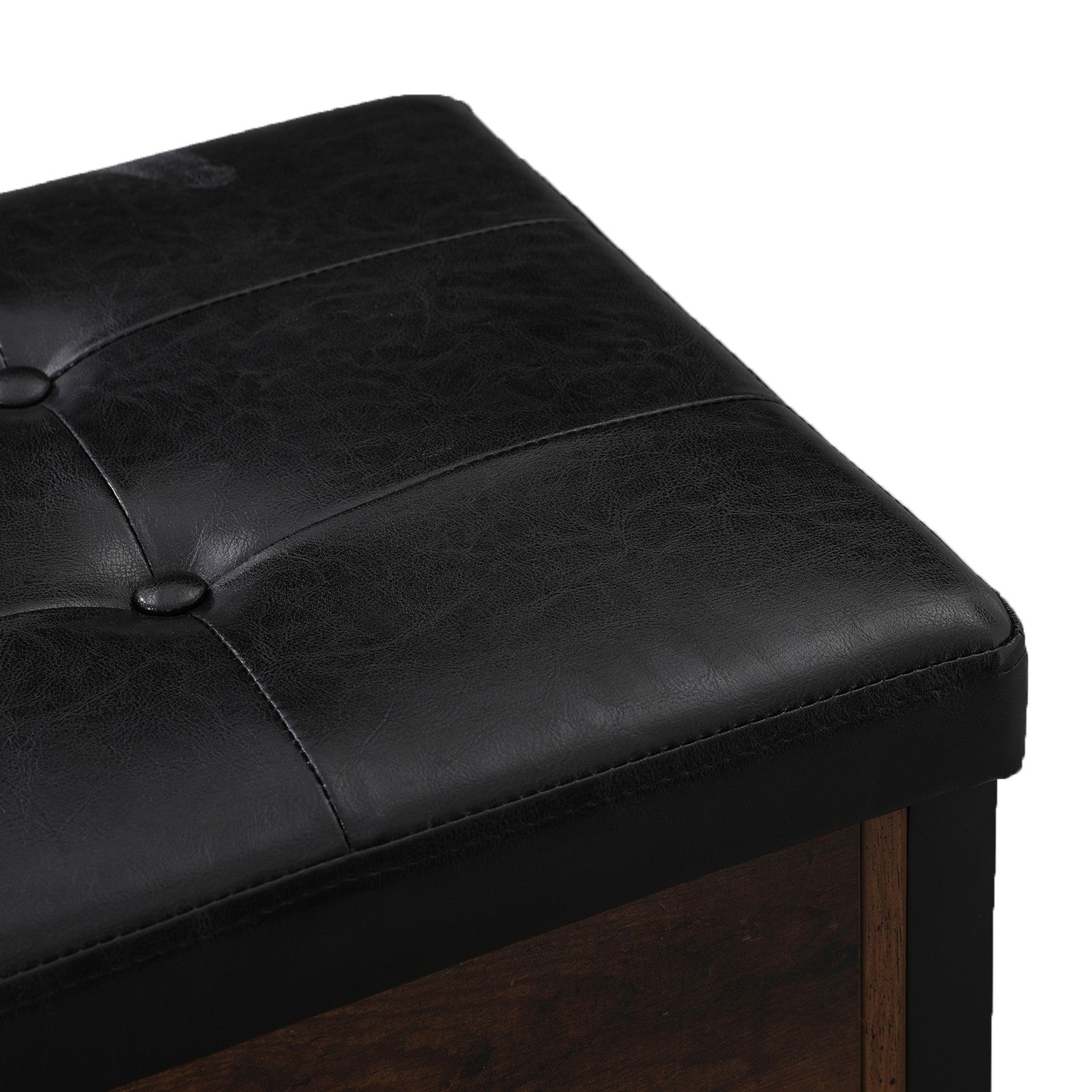 Storage Bench - Metal - Black and Rustic Brown - Padded Seat with Storage Compartment