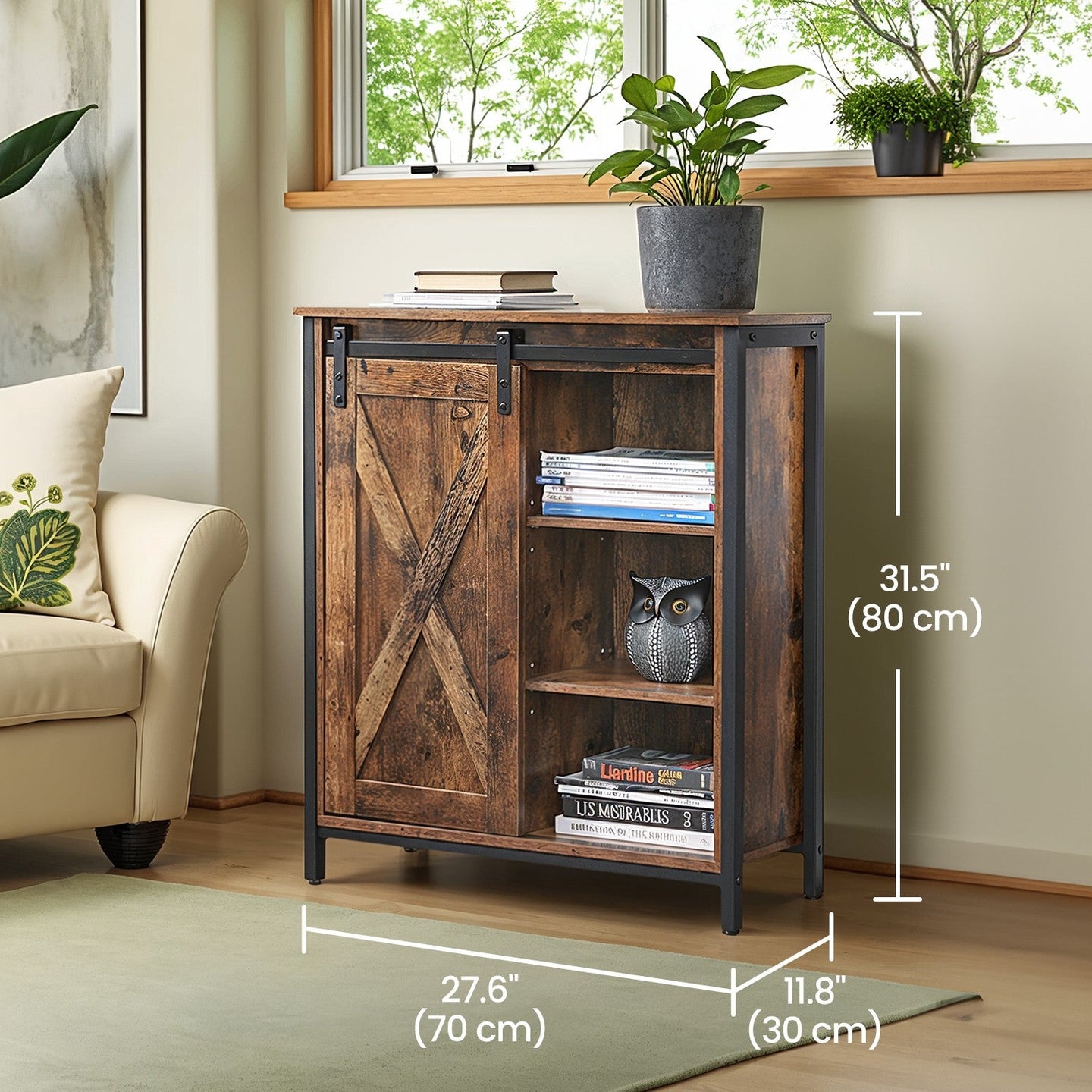 Barn Door Storage Cabinet - 30L - Particleboard - Adjustable Shelves