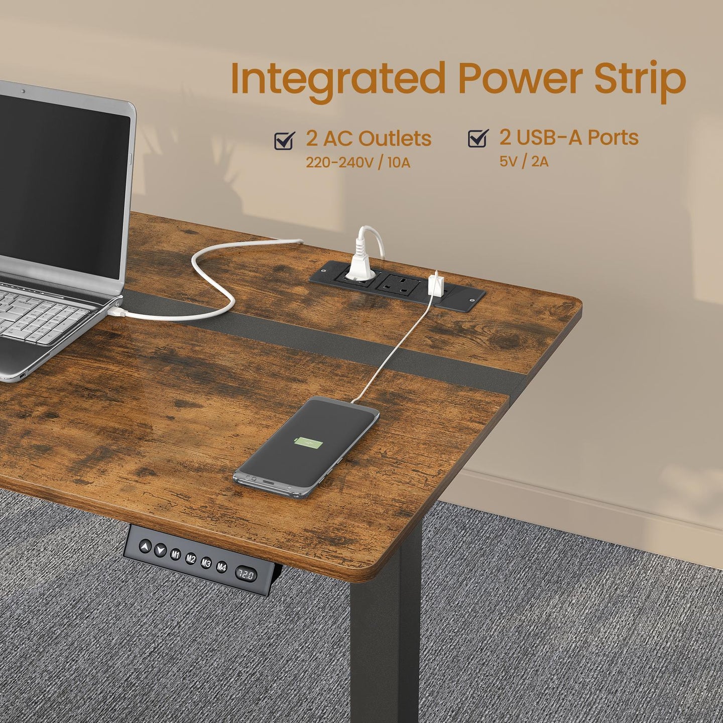 Height Adjustable Electric Standing Desk - 120L - Particleboard - Memory Function