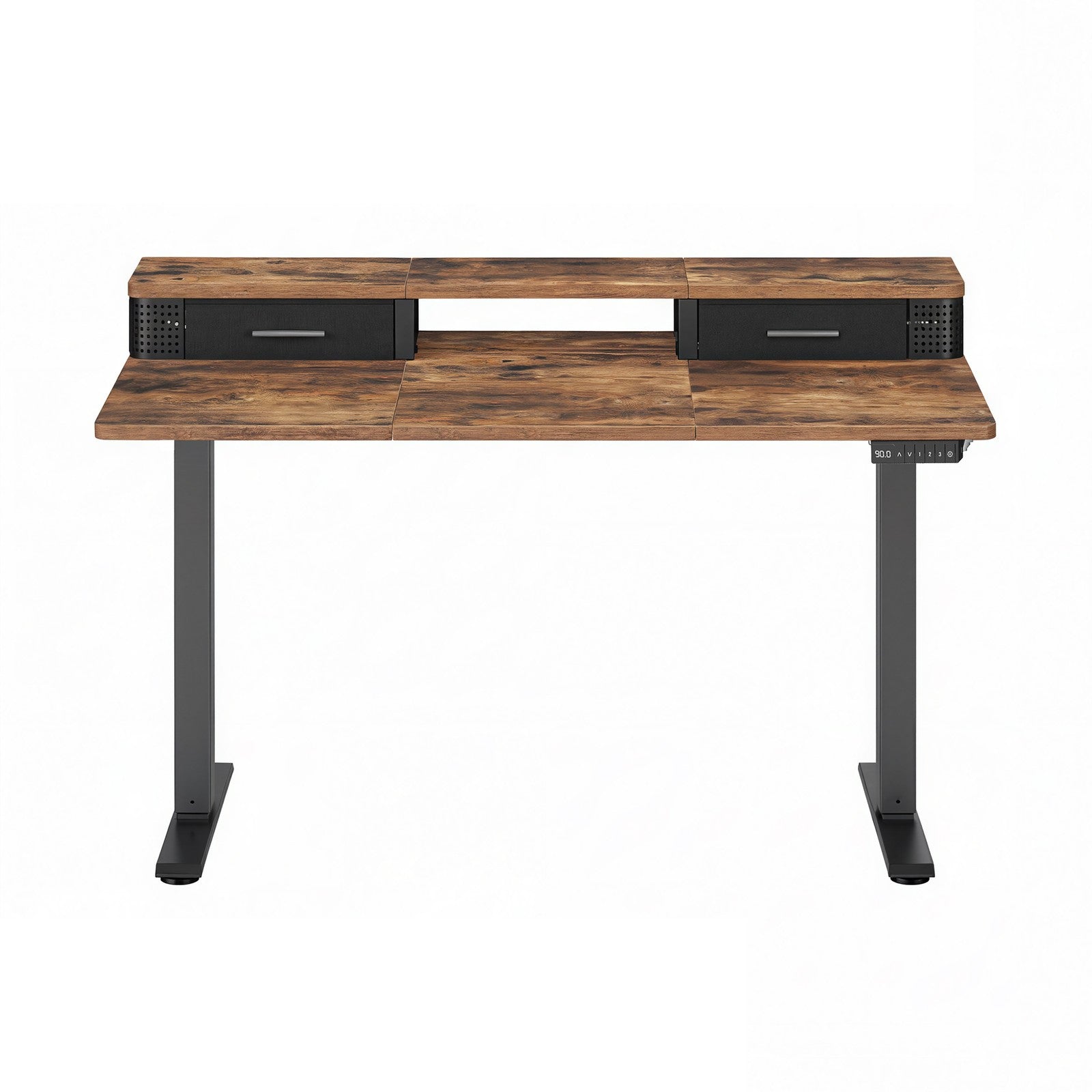 Electric Standing Desk - Wood and Steel - Rustic Brown