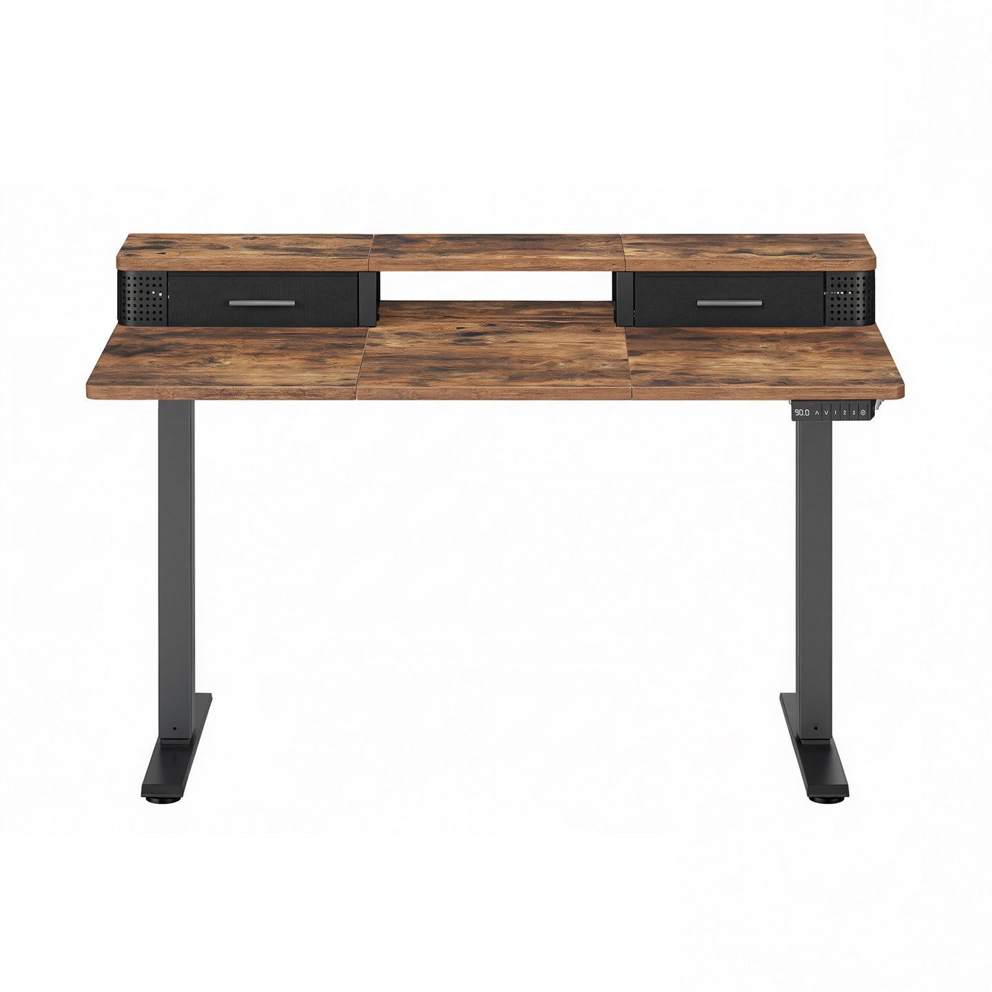 Electric Standing Desk - Wood and Steel - Rustic Brown