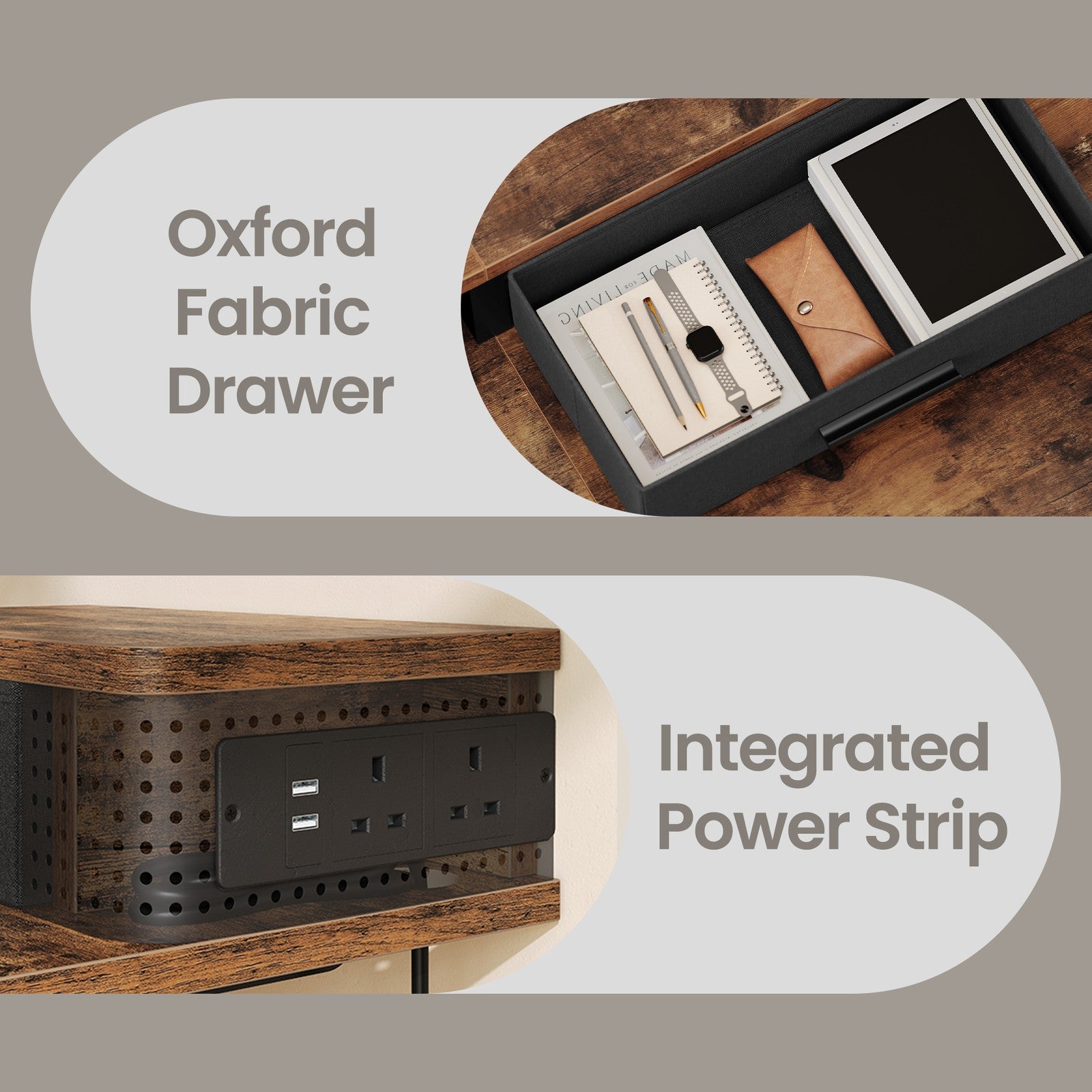 Electric Standing Desk - Wood and Steel - Rustic Brown
