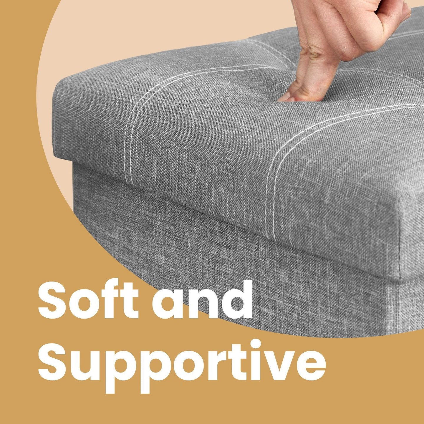 Ottoman Storage Bench - Linen-Look Fabric - Dark Grey
