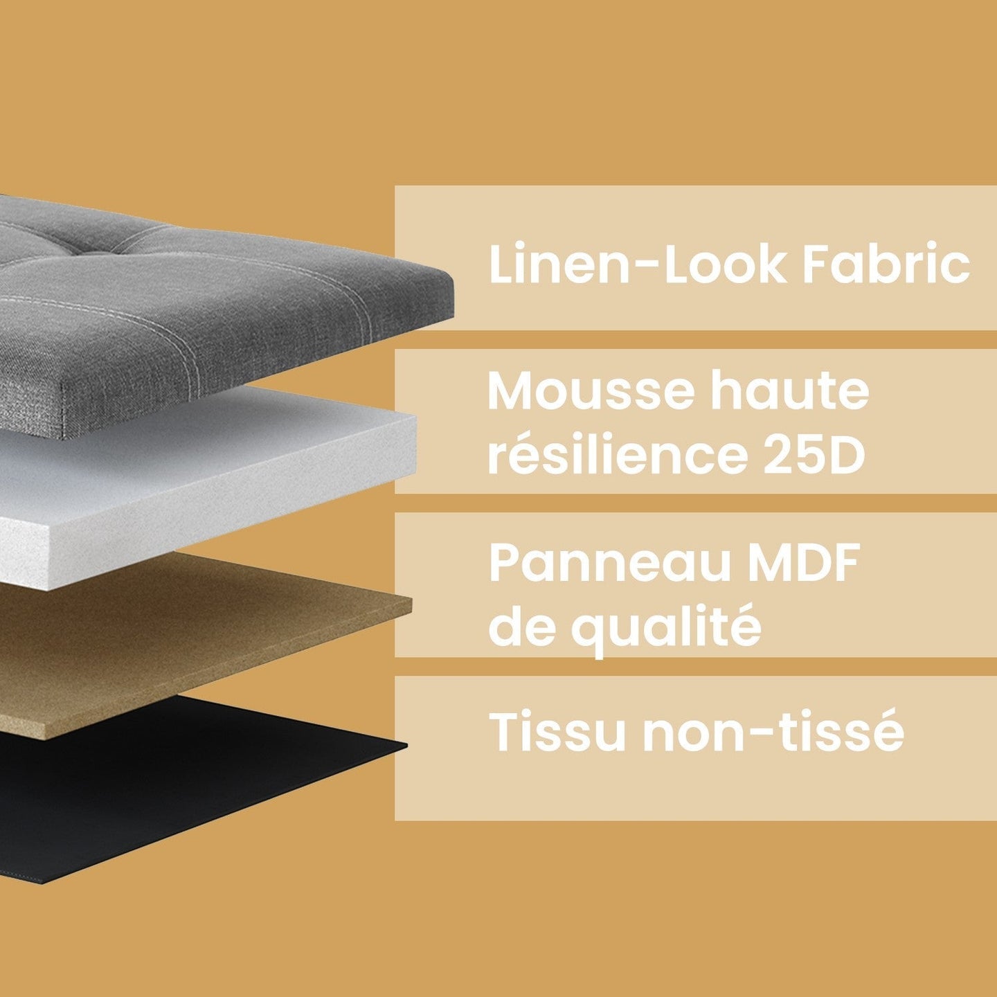 Ottoman Storage Bench - Linen-Look Fabric - Dark Grey