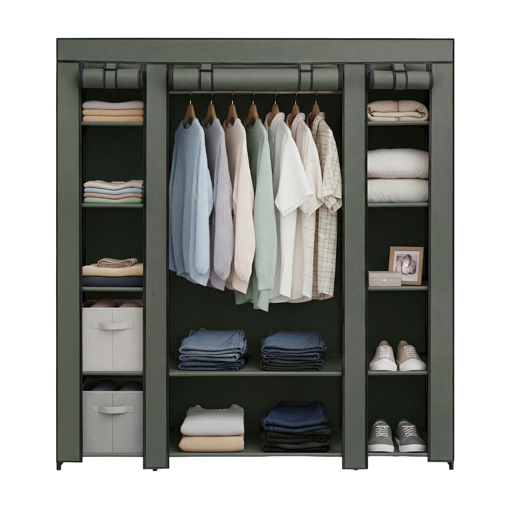 Closet Wardrobe - Fabric and Metal Tube - Laurel Green
