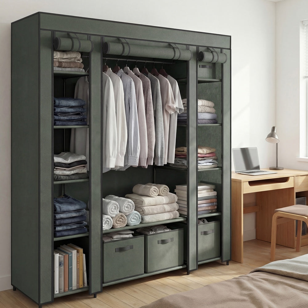 Closet Wardrobe - Fabric and Metal Tube - Laurel Green