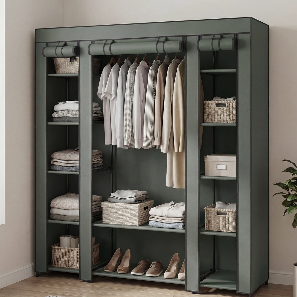 Closet Wardrobe - Fabric and Metal Tube - Laurel Green