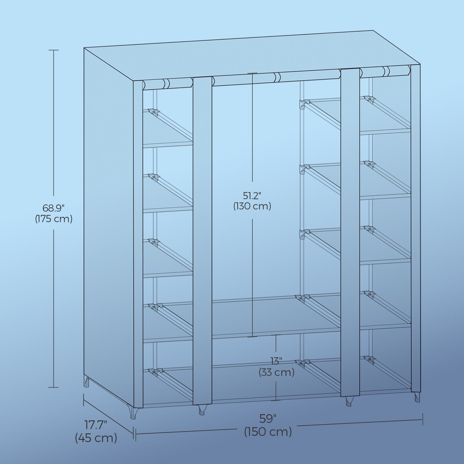 Portable Closet - Fabric - Navy Blue - Clothes Storage Organizer with Rail
