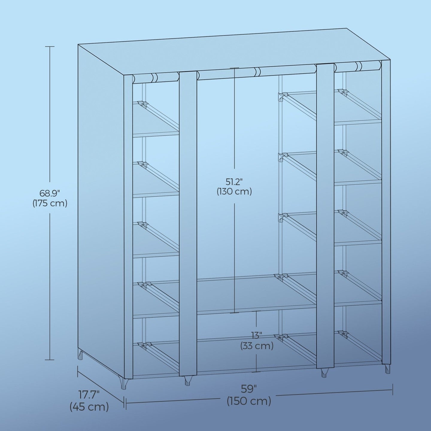 Portable Closet - Fabric - Navy Blue - Clothes Storage Organizer with Rail
