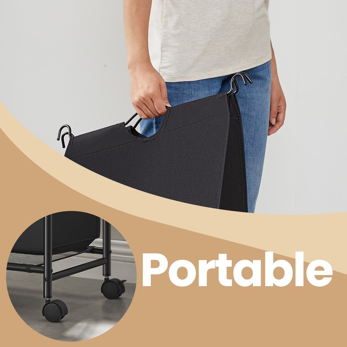 Rolling Laundry Sorter - Fabric - Black - With 4 Removable 35L Bags
