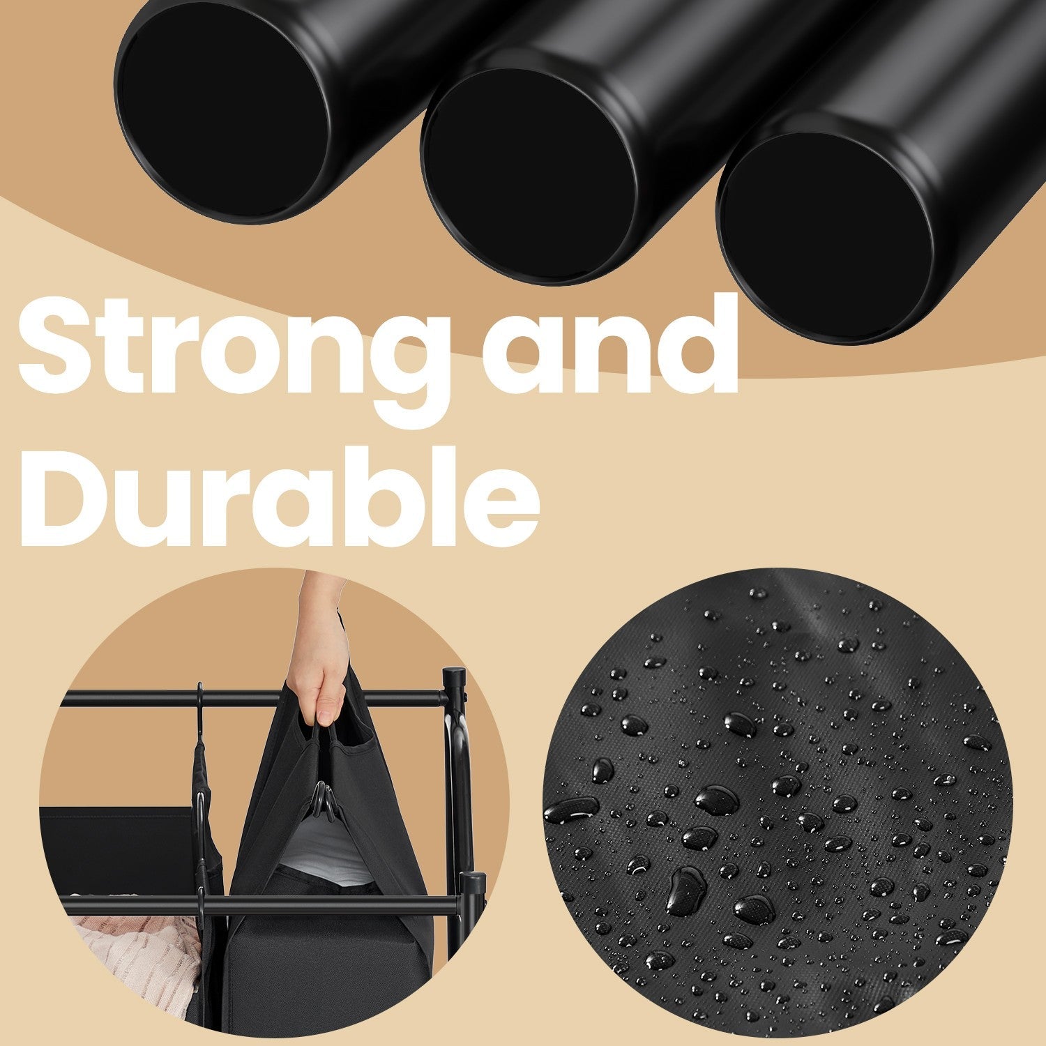 Rolling Laundry Sorter - Fabric - Black - With 4 Removable 35L Bags