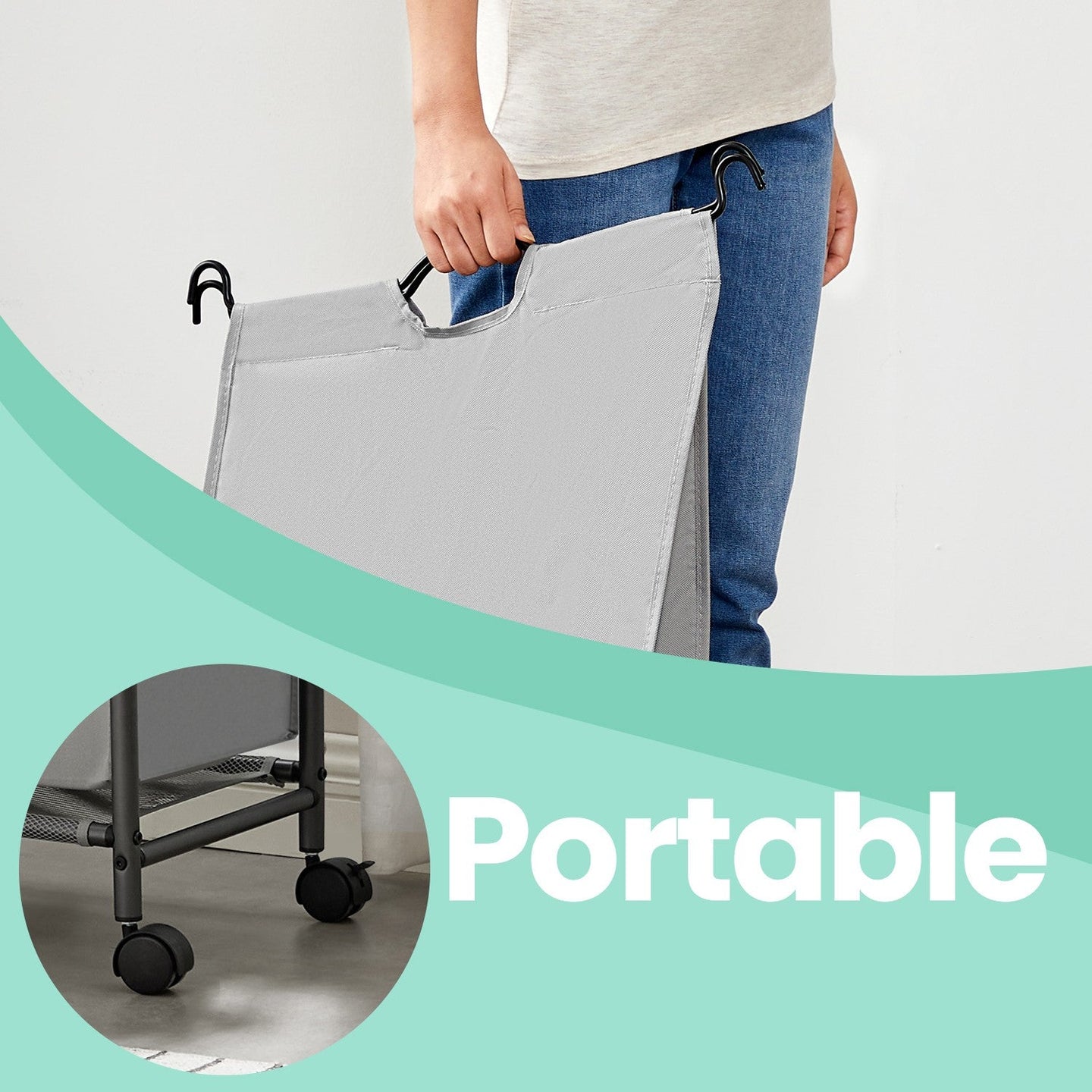 Rolling Laundry Sorter - Fabric - Black - With 4 Removable 35L Bags