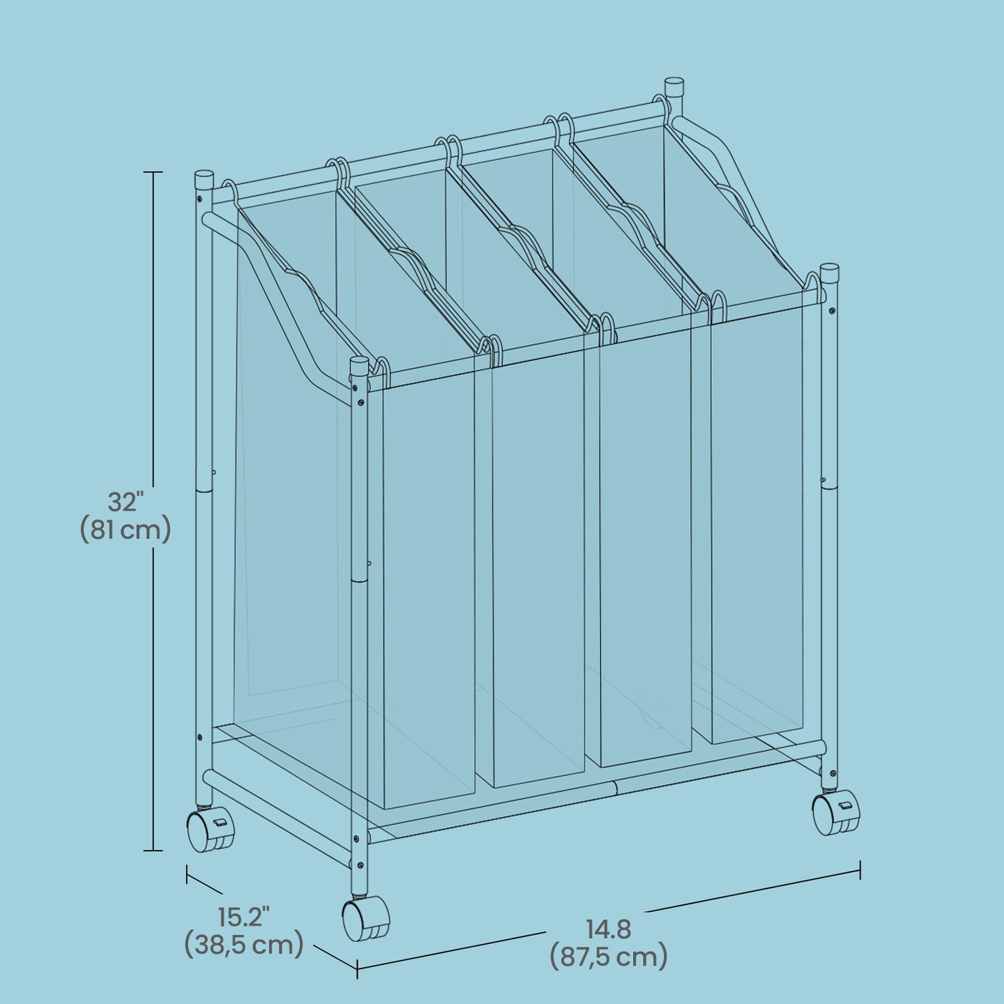 Rolling Laundry Sorter - Powder Coated Steel Tube and Nylon Castor - Beige