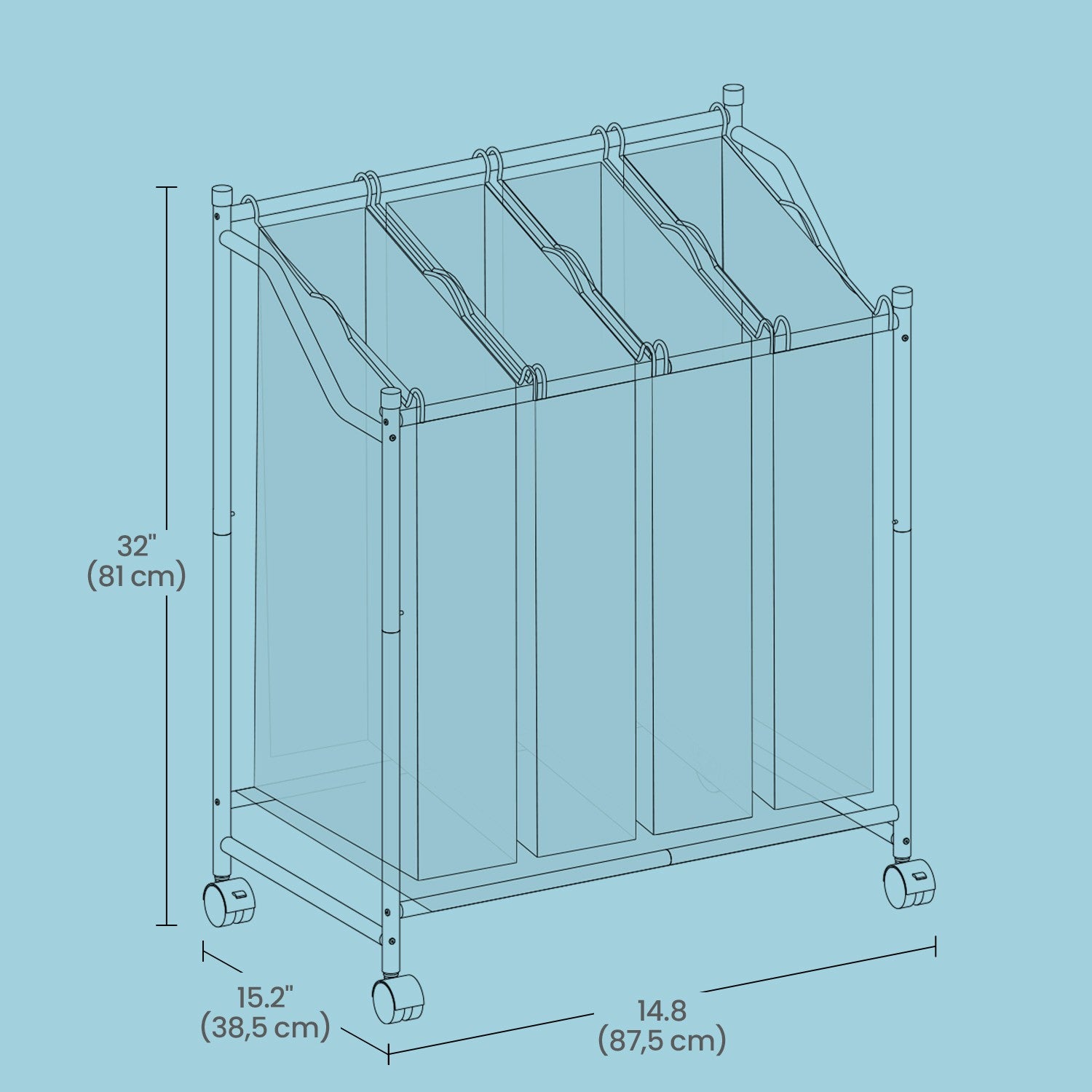 Rolling Laundry Sorter - Powder Coated Steel Tube and Nylon Castor - Beige
