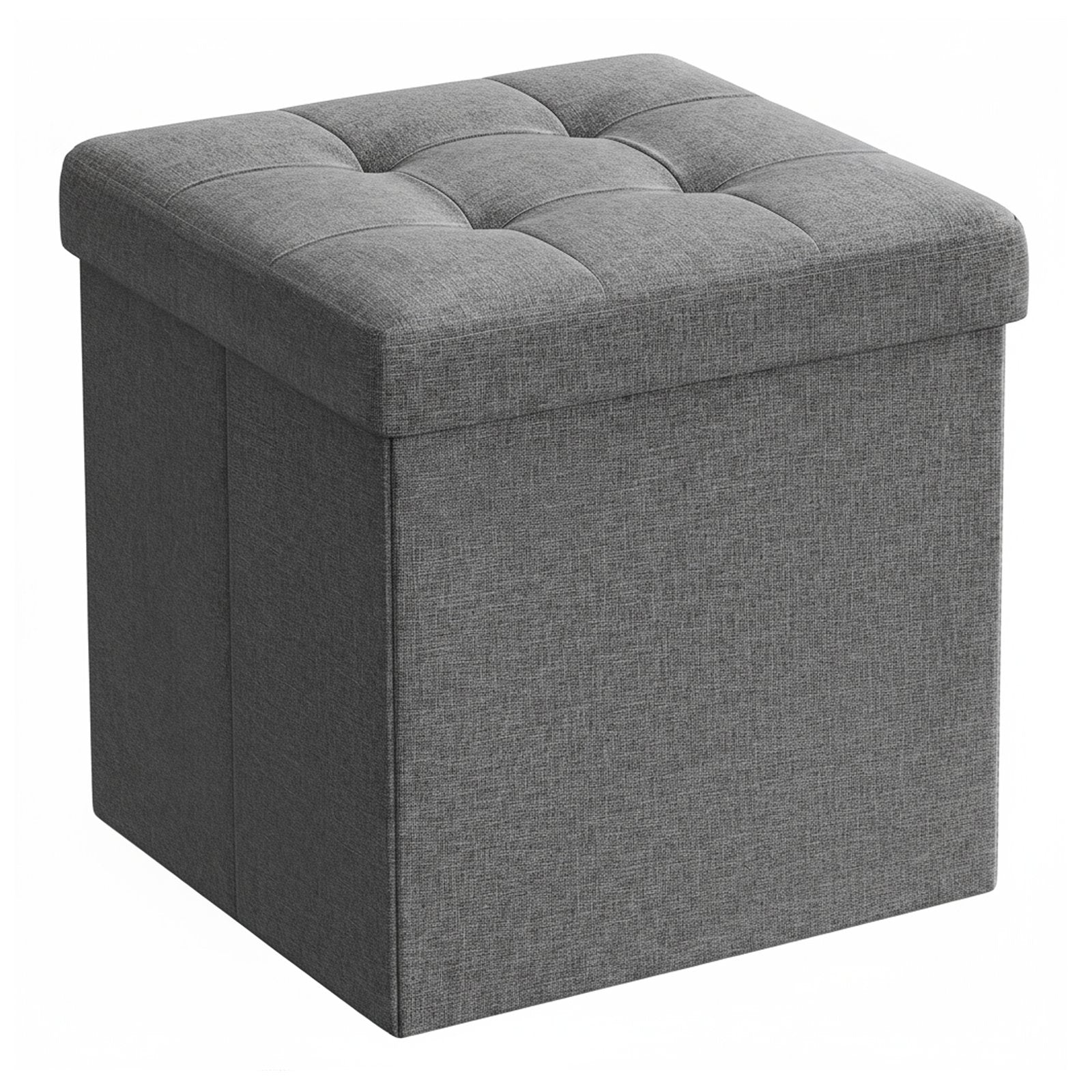 Set of 2 Storage Ottomans - Fabric - Dark Grey - Foldable Foot Rest Stools with Storage