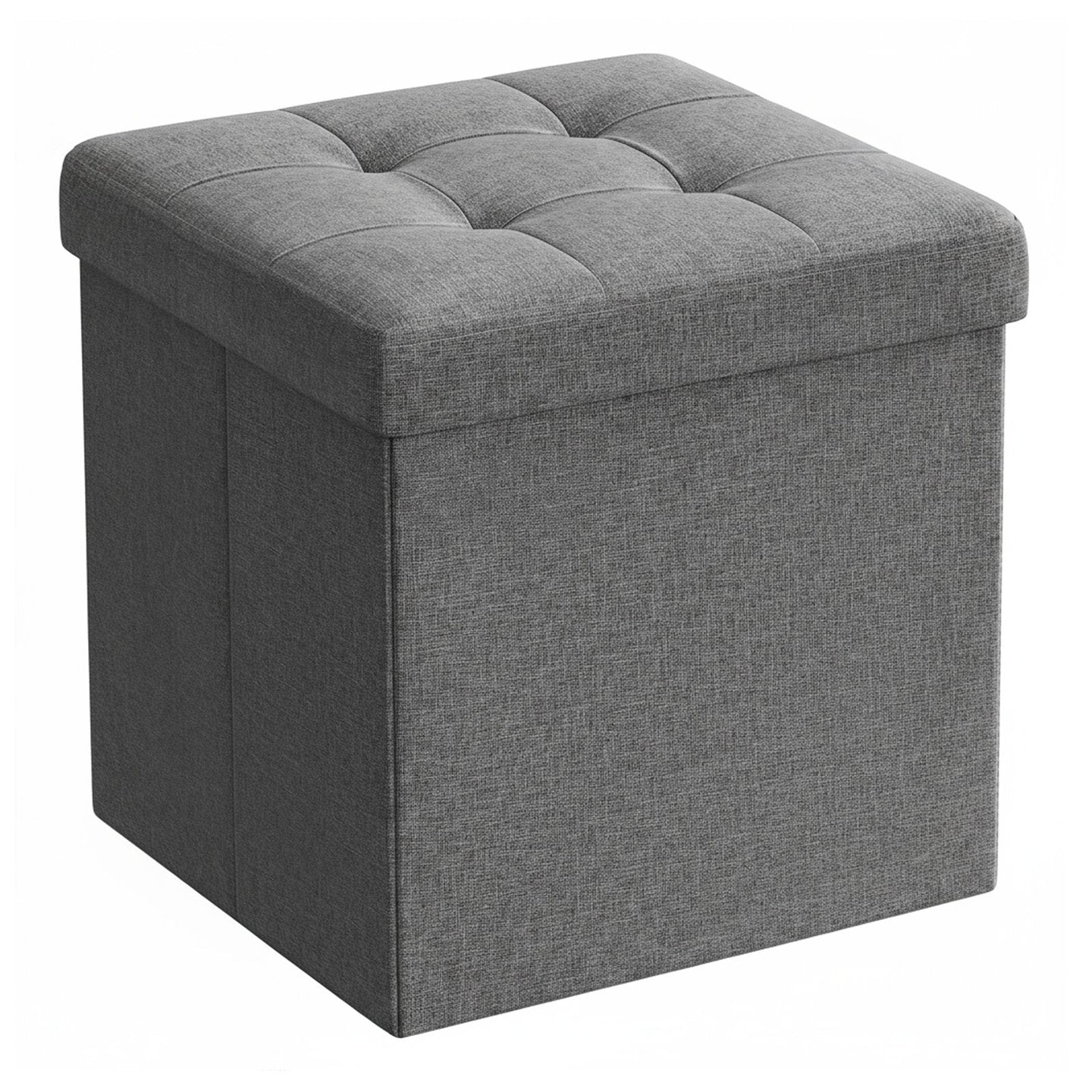 Set of 2 Storage Ottomans - Fabric - Dark Grey - Foldable Foot Rest Stools with Storage