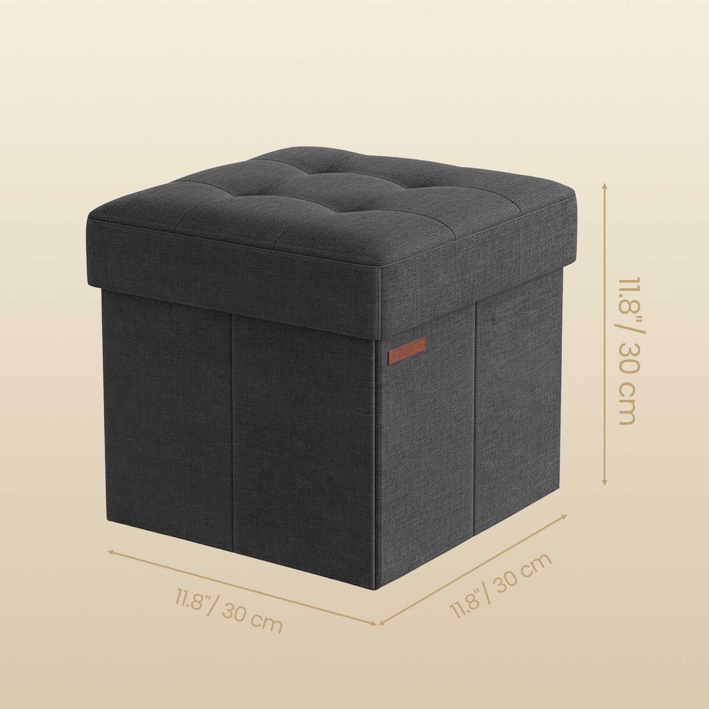 Set of 2 Storage Ottomans - Fabric - Dark Grey - Foldable Foot Rest Stools with Storage