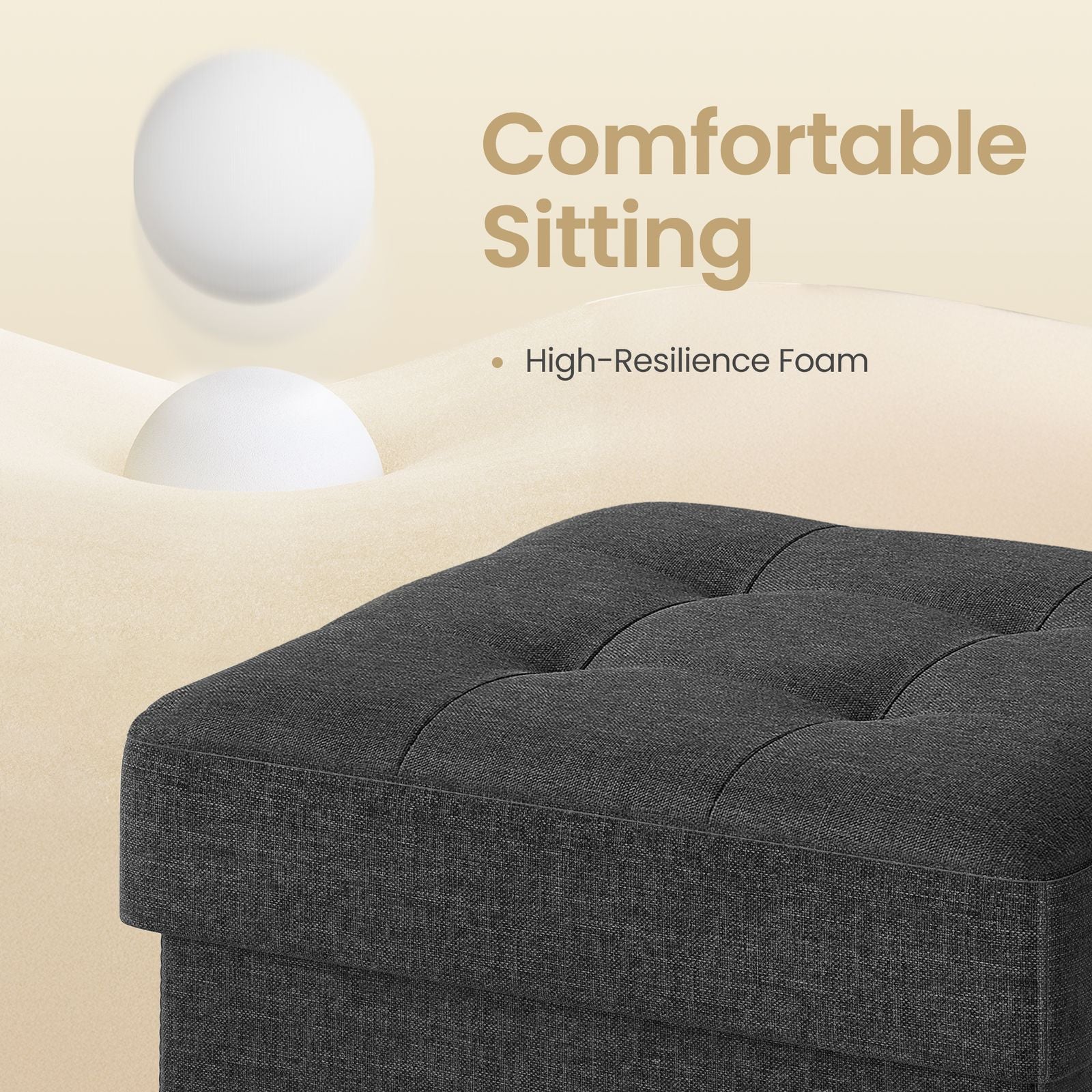 Set of 2 Storage Ottomans - Fabric - Dark Grey - Foldable Foot Rest Stools with Storage