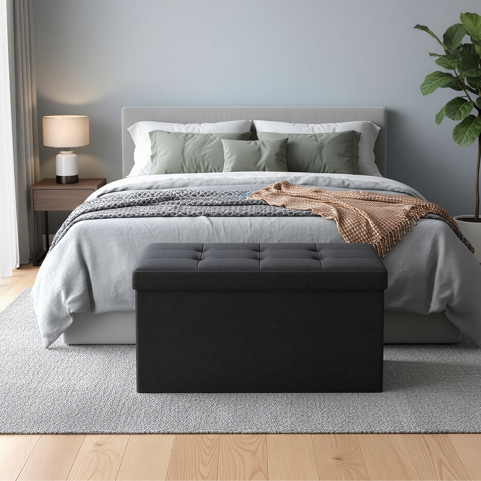 Storage Ottoman Bench - Fabric - Ink Black - Foldable with Storage