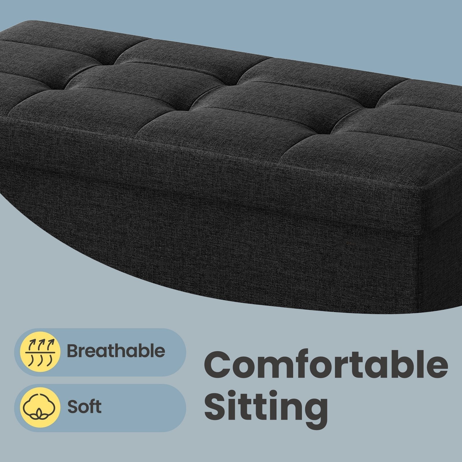 Storage Ottoman Bench - Fabric - Ink Black - Foldable with Storage