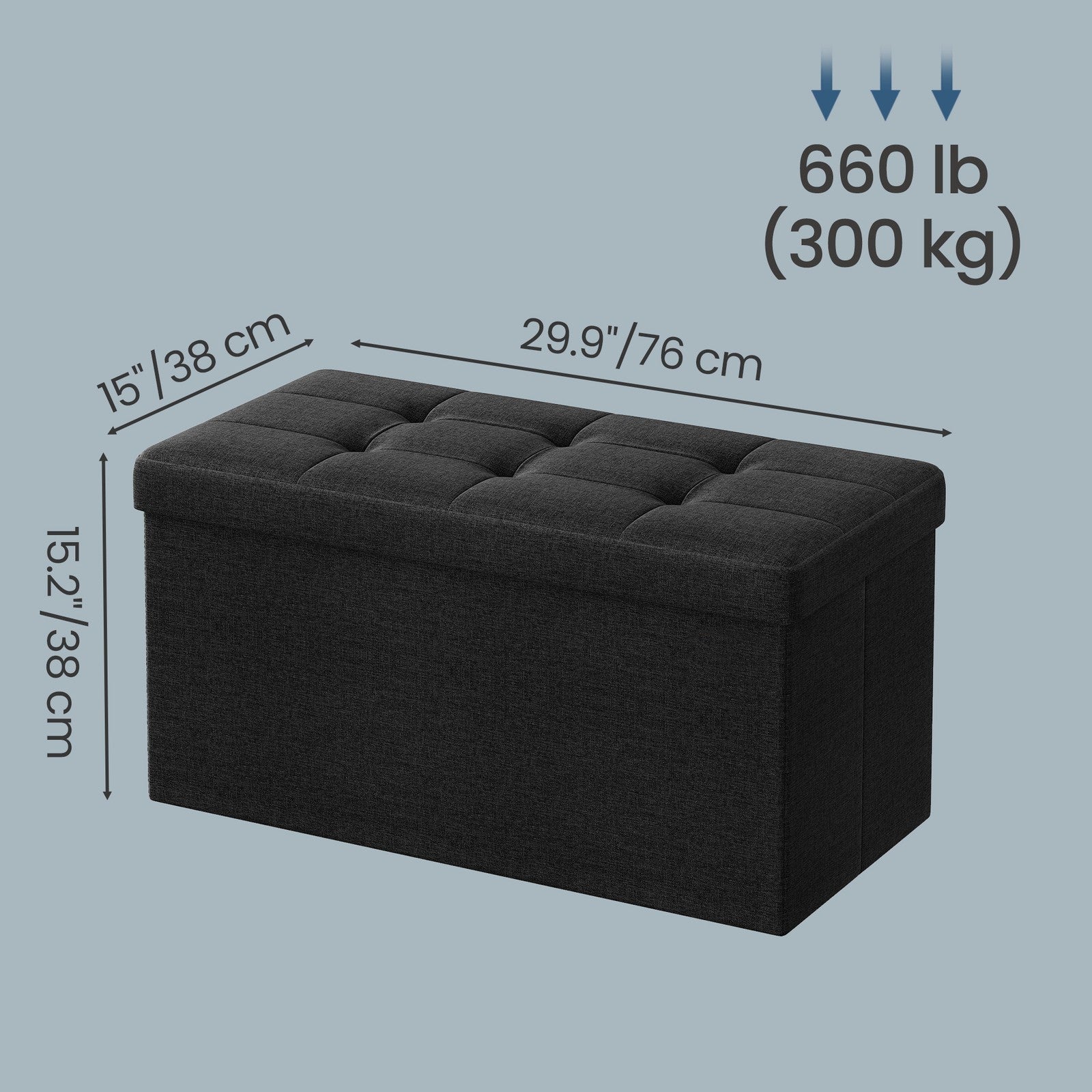 Storage Ottoman Bench - Fabric - Ink Black - Foldable with Storage