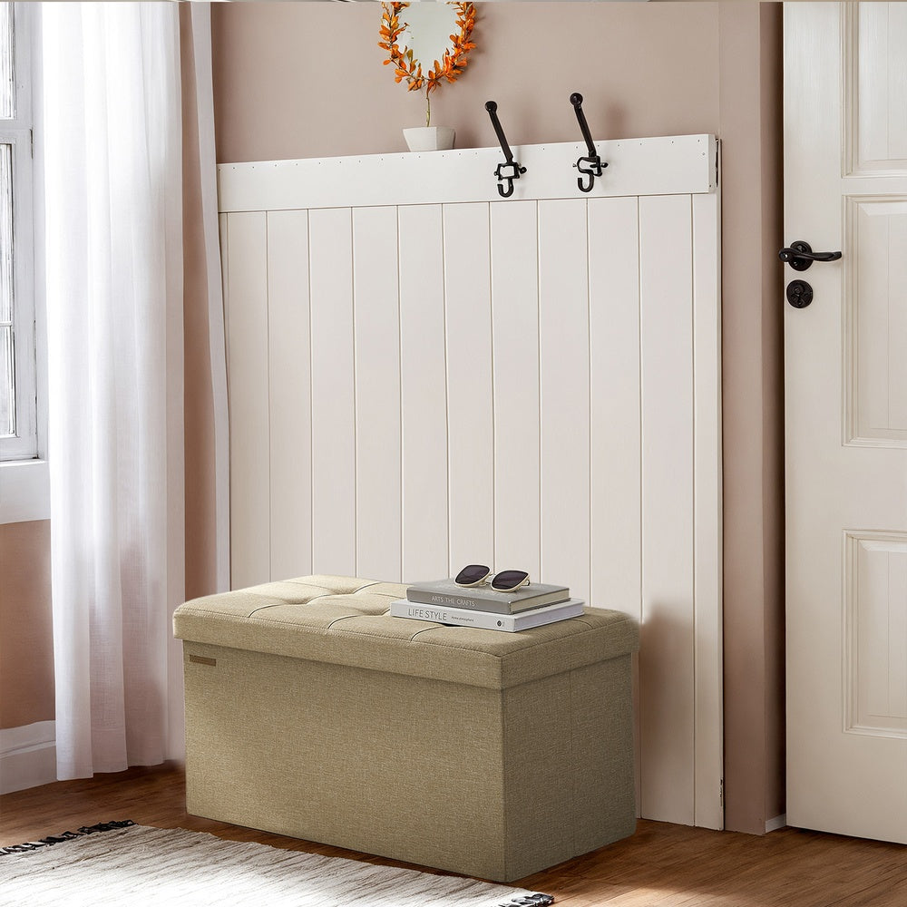Storage Ottoman Bench - Fabric - Ink Black - Foldable with Storage