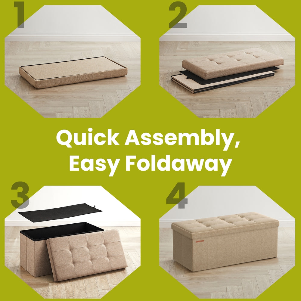 Storage Ottoman Bench - Fabric - Ink Black - Foldable with Storage