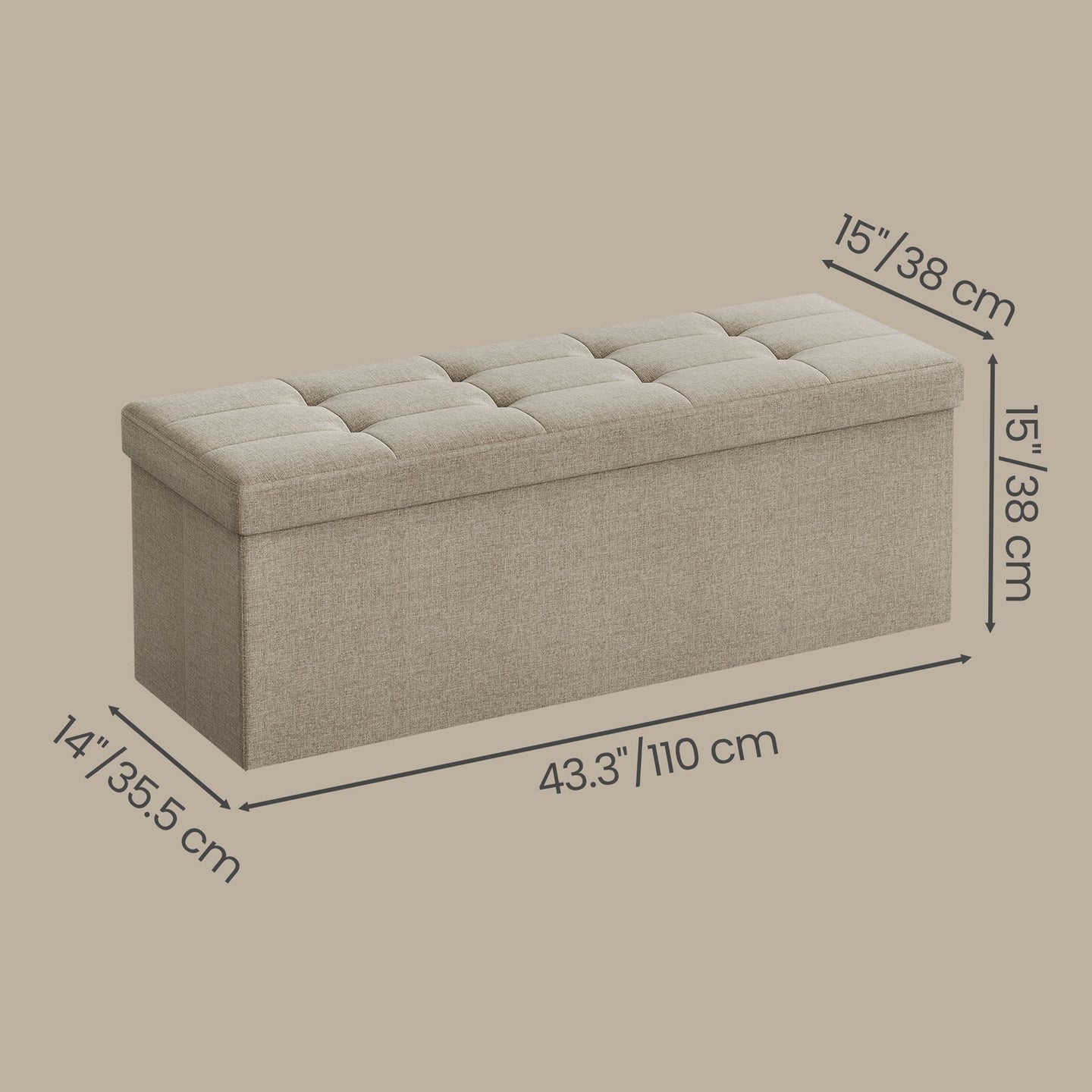 Storage Ottoman Bench - MDF and Linen-Look Fabric - Camel Brown