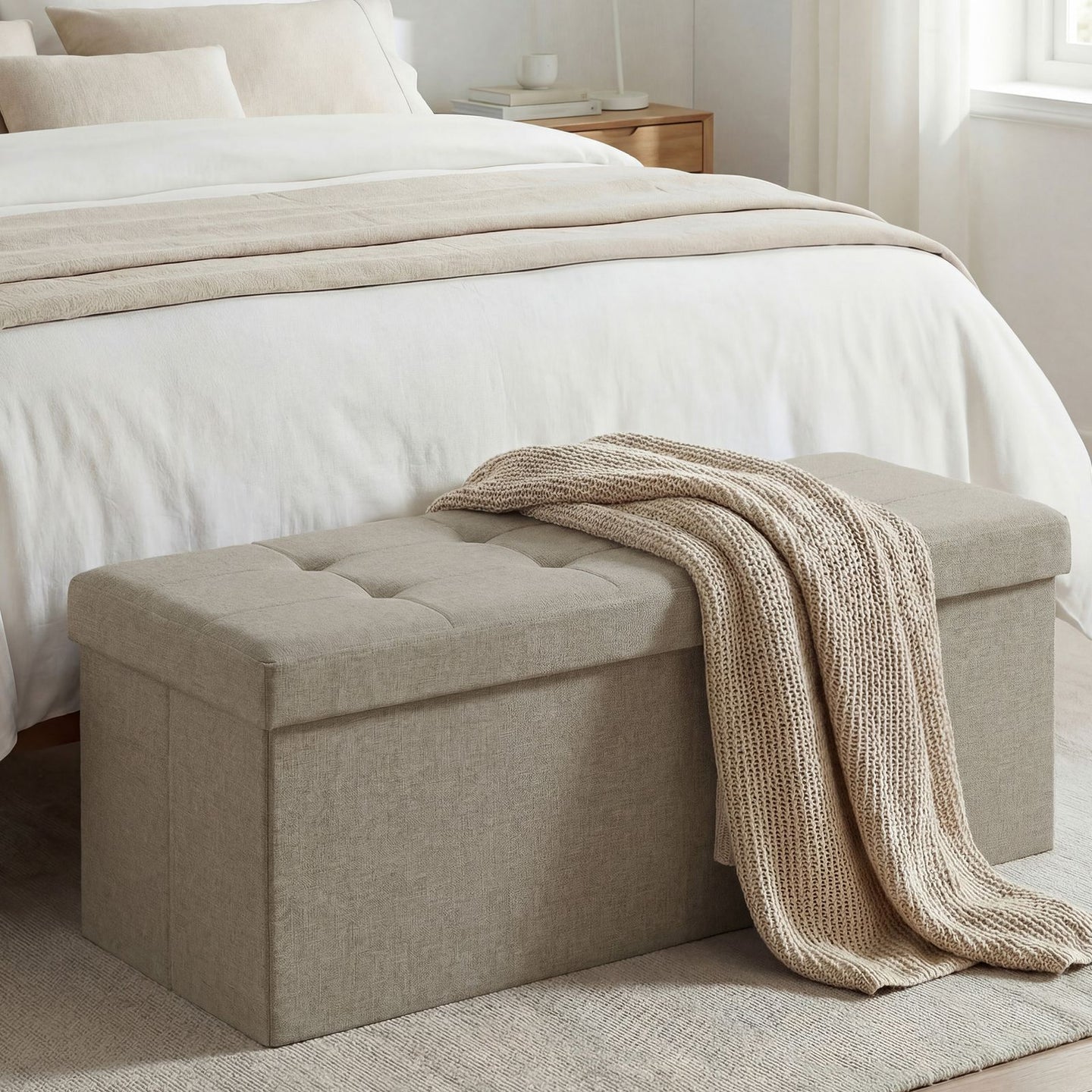 Storage Ottoman Bench - MDF and Linen-Look Fabric - Camel Brown