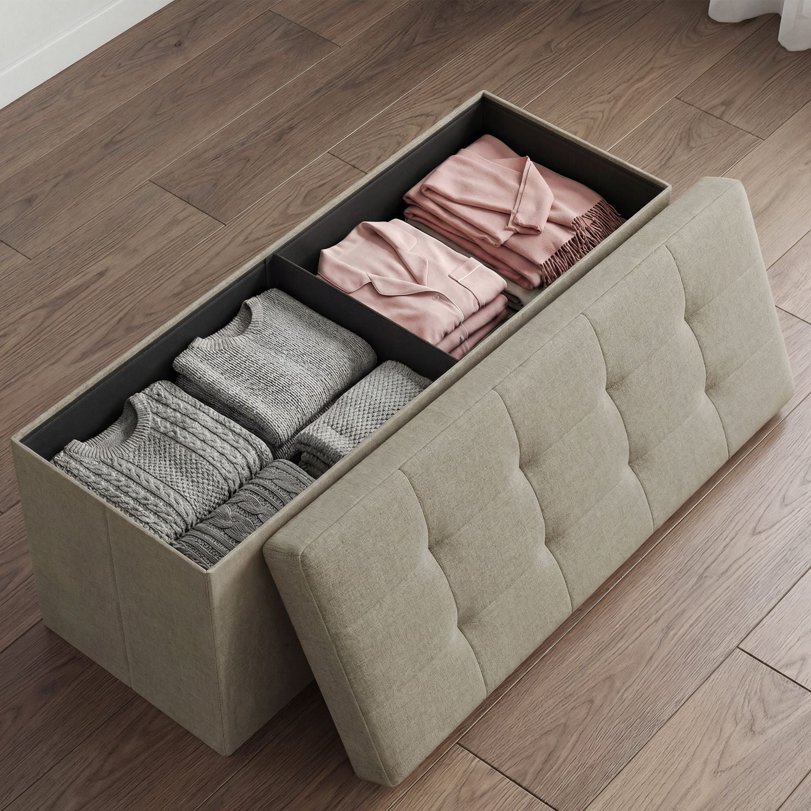 Storage Ottoman Bench - MDF and Linen-Look Fabric - Camel Brown