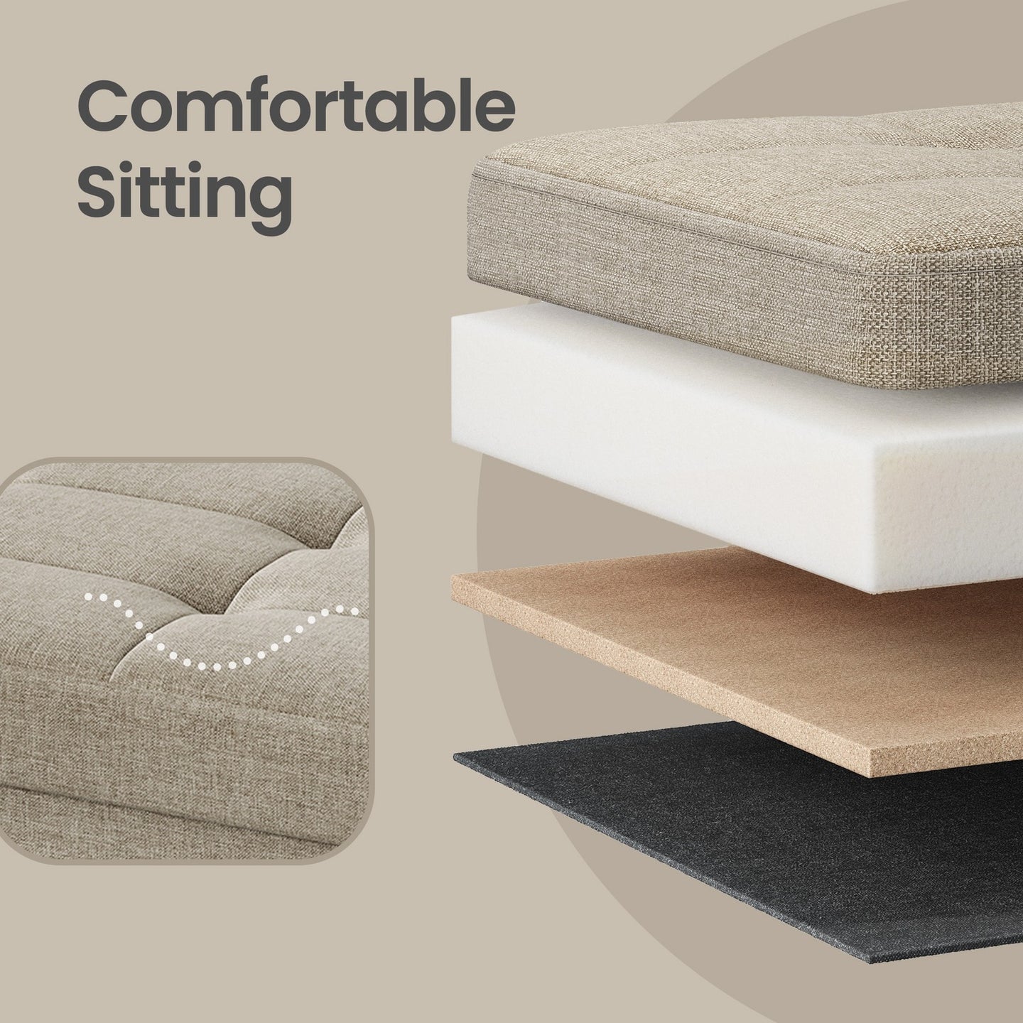 Storage Ottoman Bench - MDF and Linen-Look Fabric - Camel Brown