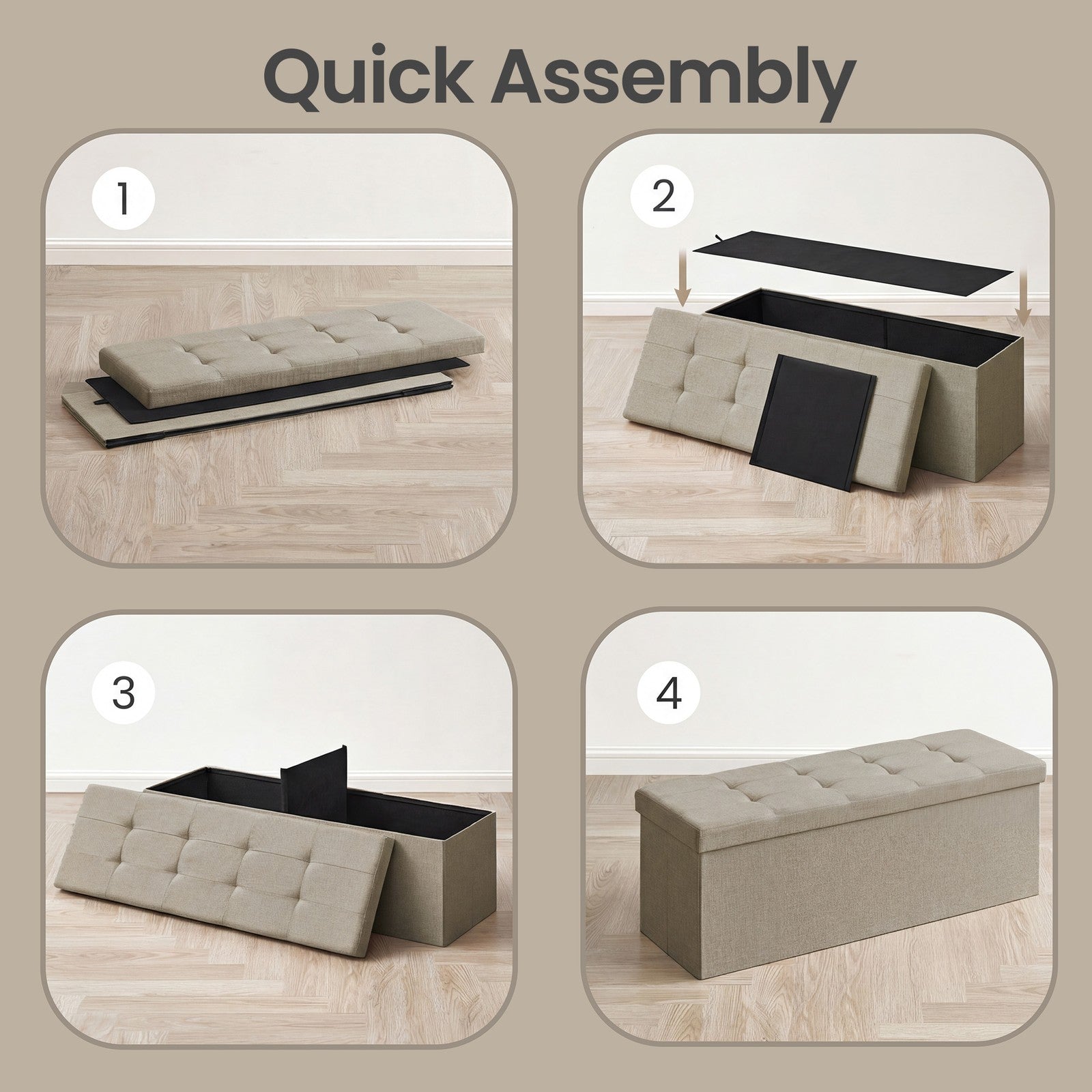 Storage Ottoman Bench - MDF and Linen-Look Fabric - Camel Brown