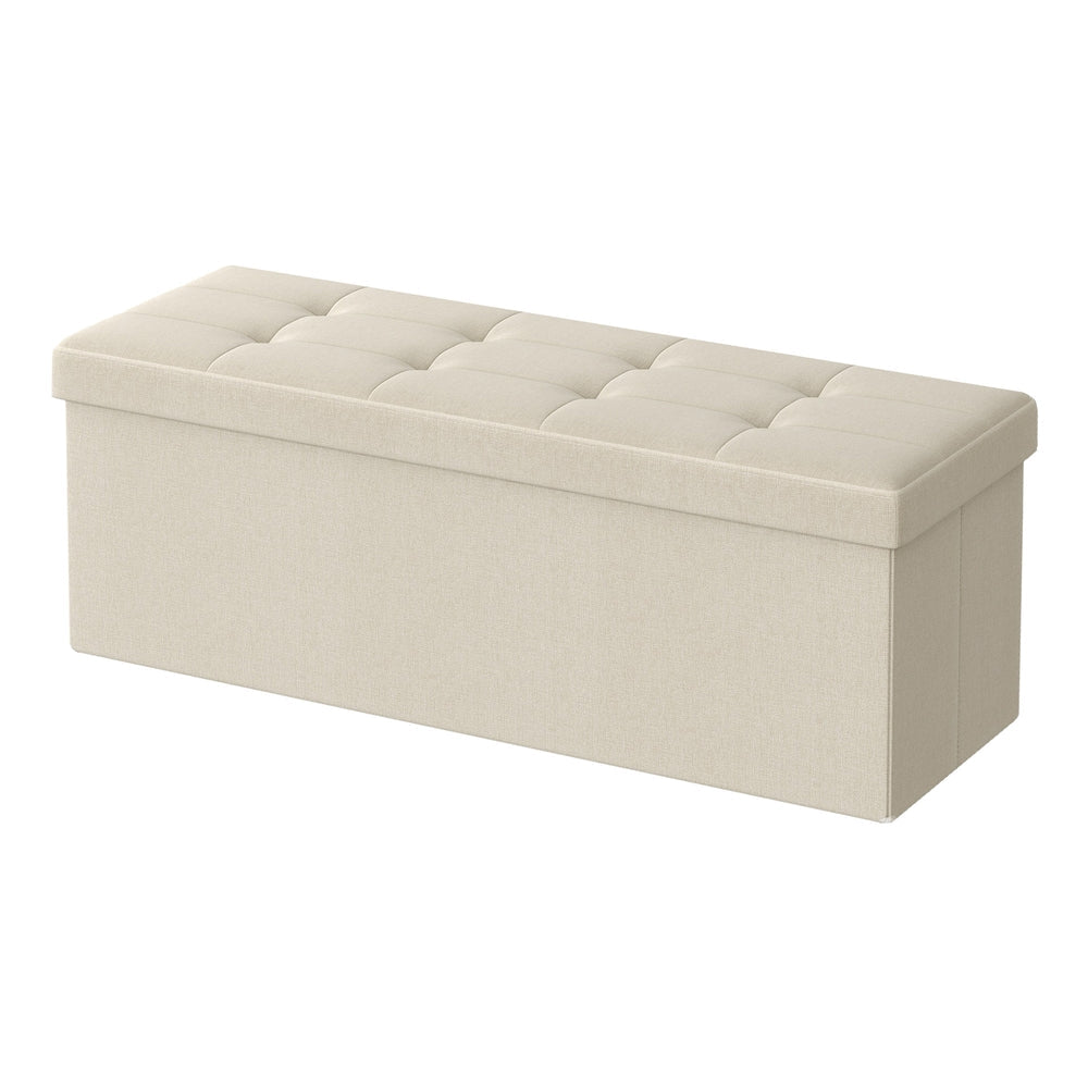 Storage Ottoman Bench - MDF and Linen-Look Fabric - White